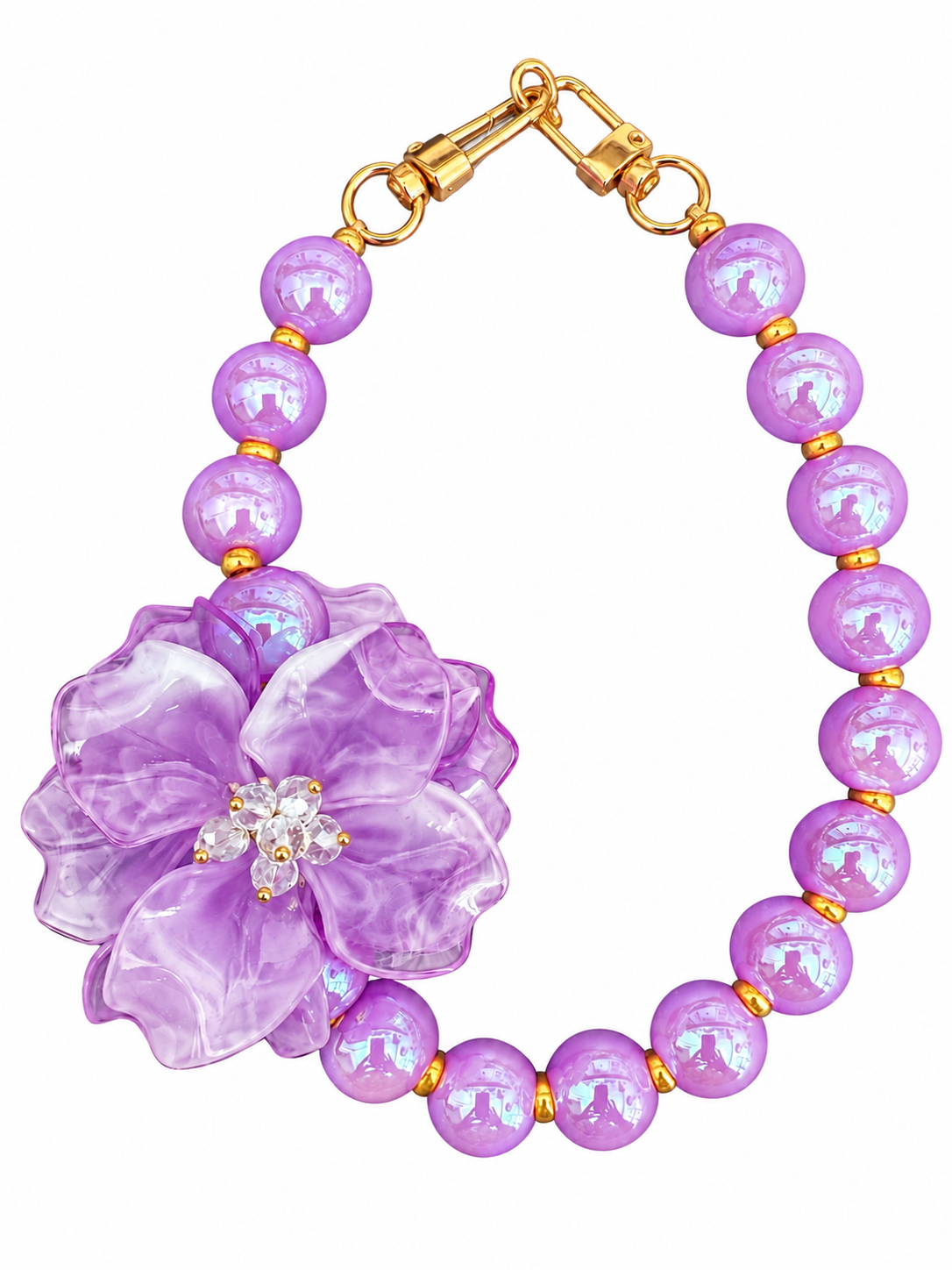 Luxe telefoonkoord (hand) met grote bloem-Paars