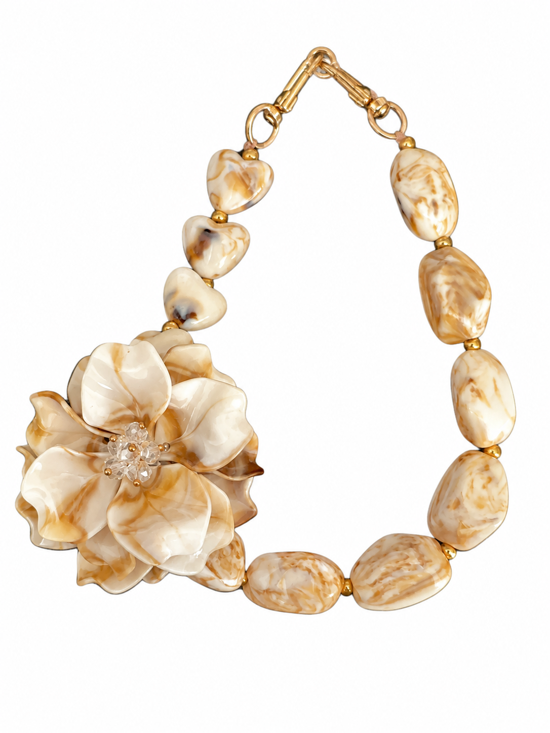 Luxe telefoonkoord (hand) met grote bloem-Beige/Taupe