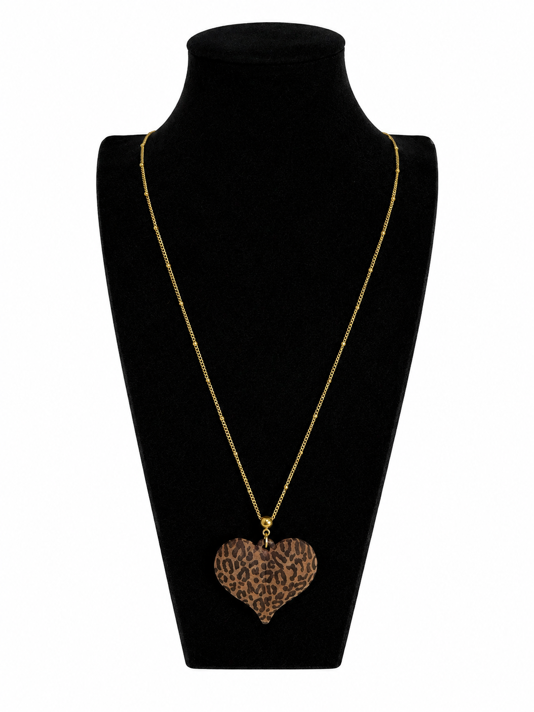 Ketting 80 cm met een groot hart en panter print