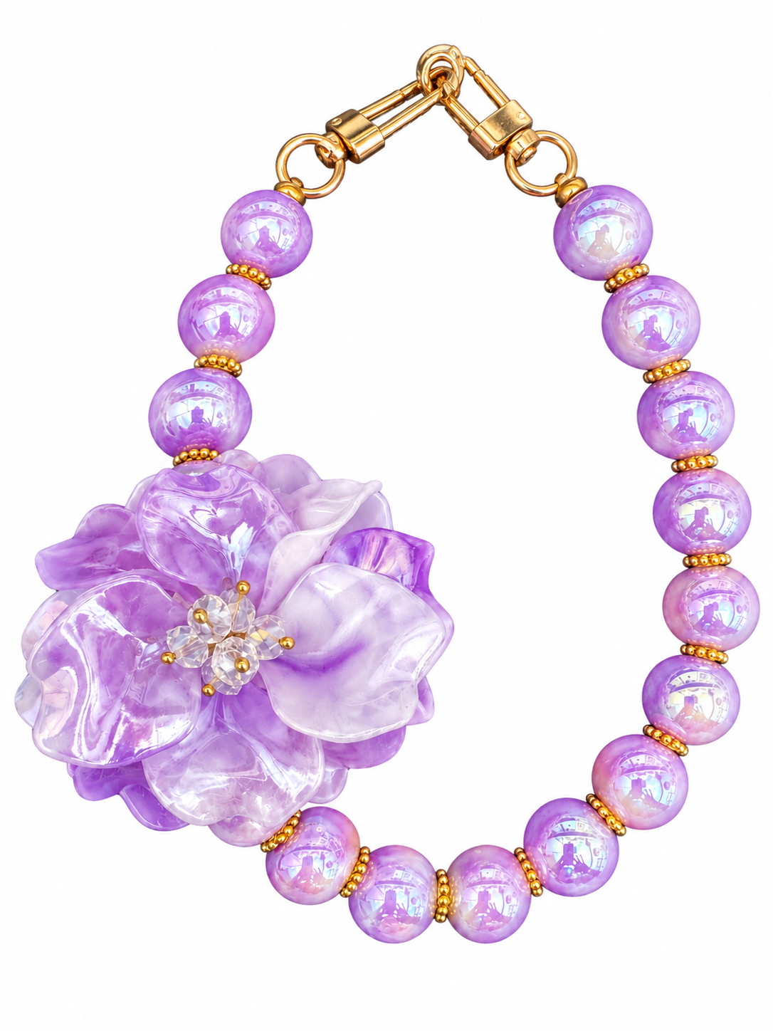 Luxe telefoonkoord (hand) met grote bloem-Lila