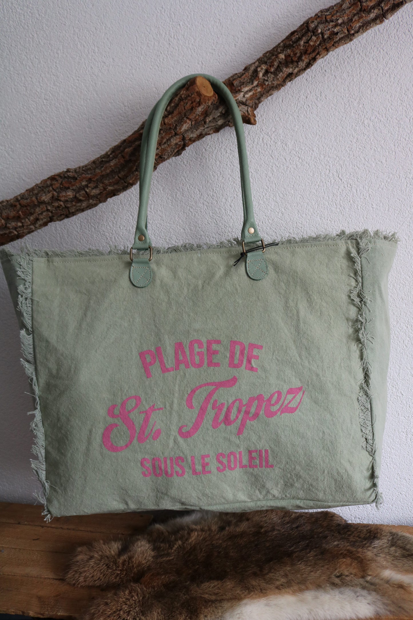 Strandtas (leer/canvas)