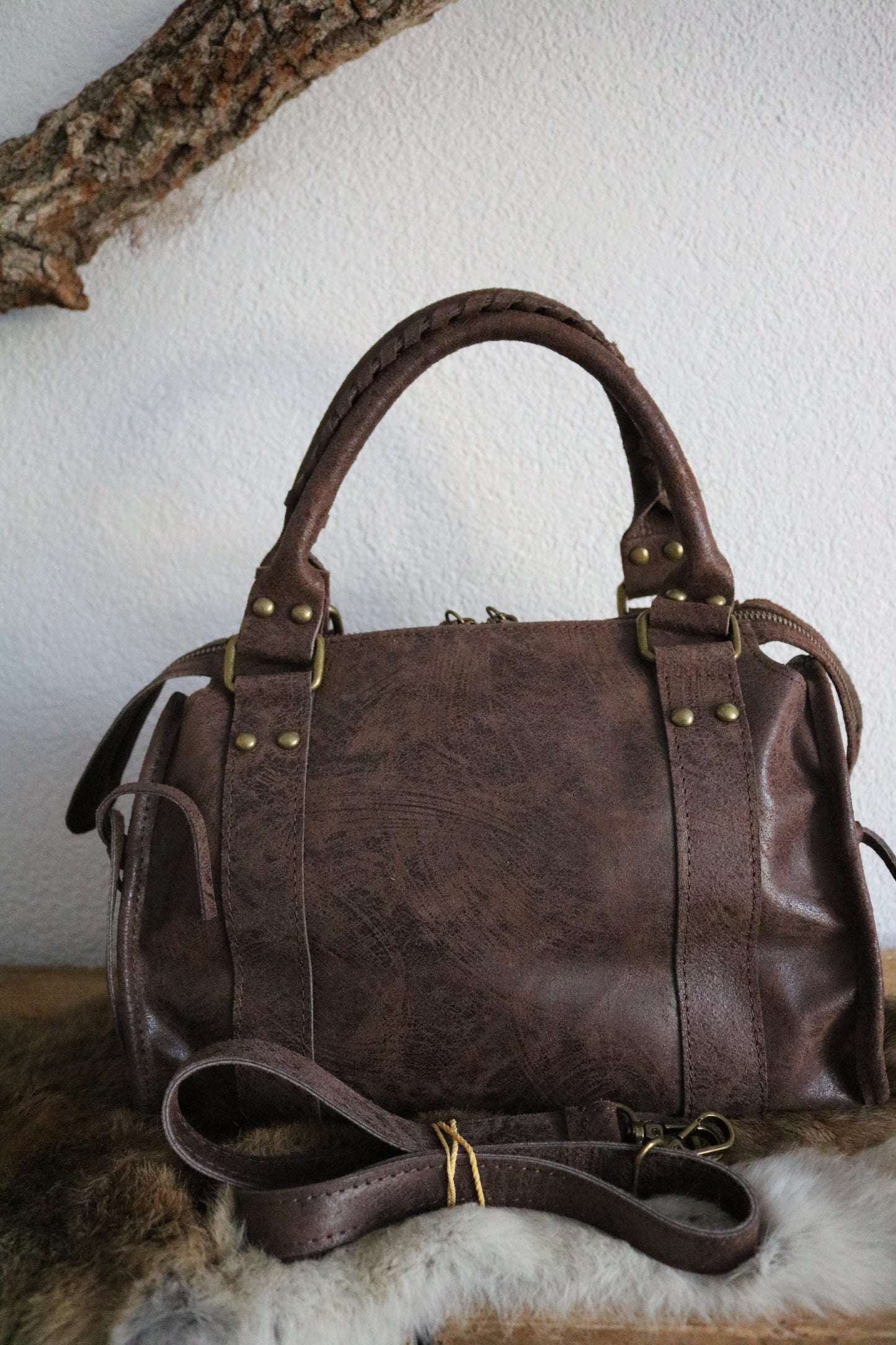 hand-/schouder-/crossbody tas van leer