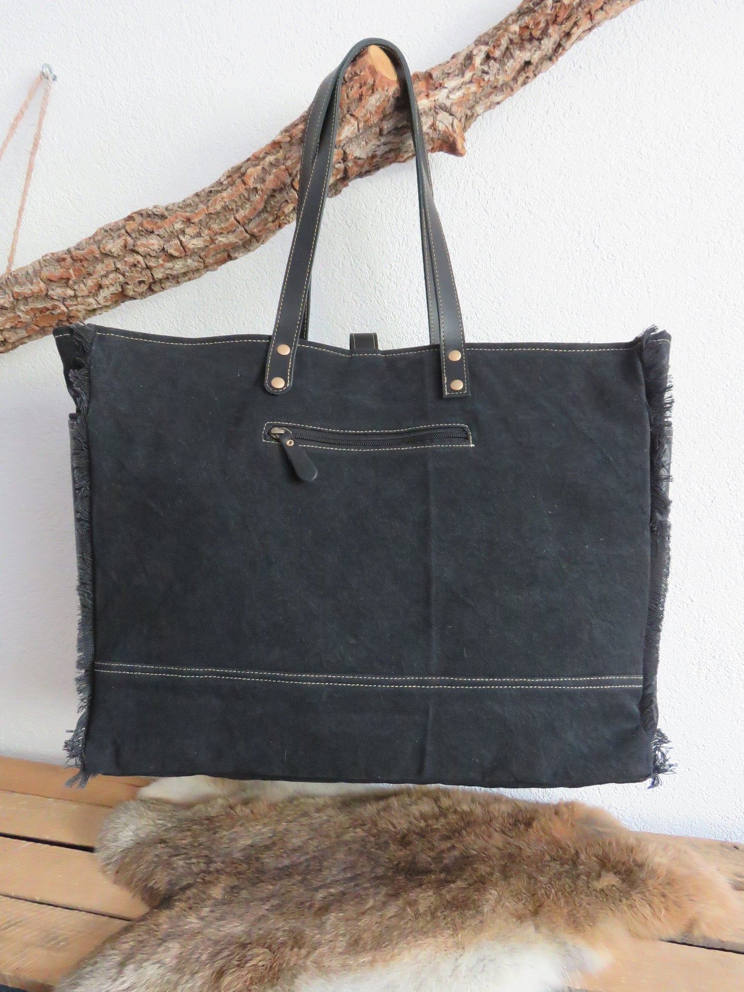 schoudertas/strandtas XXL tas van canvas en leer
