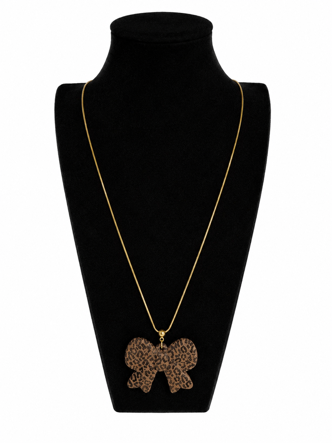 Ketting 80 cm met een grote strik met een panter print