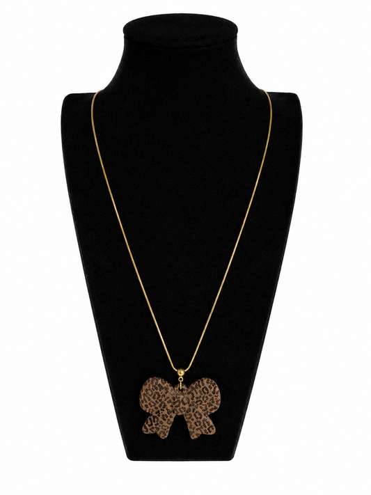 Ketting 80 cm met een grote strik met een panter print