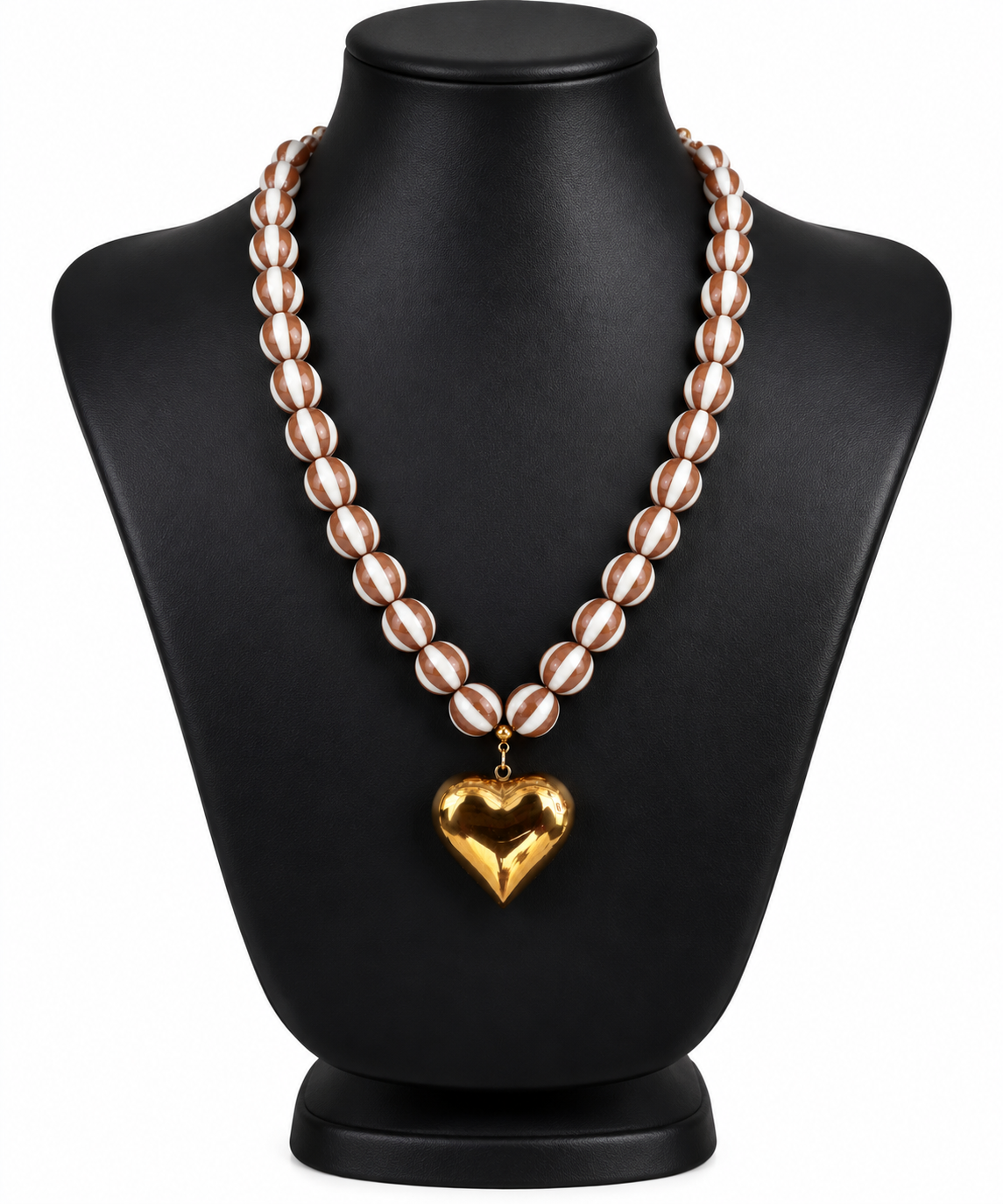 Kralen Ketting 50 cm met een groot gouden hart