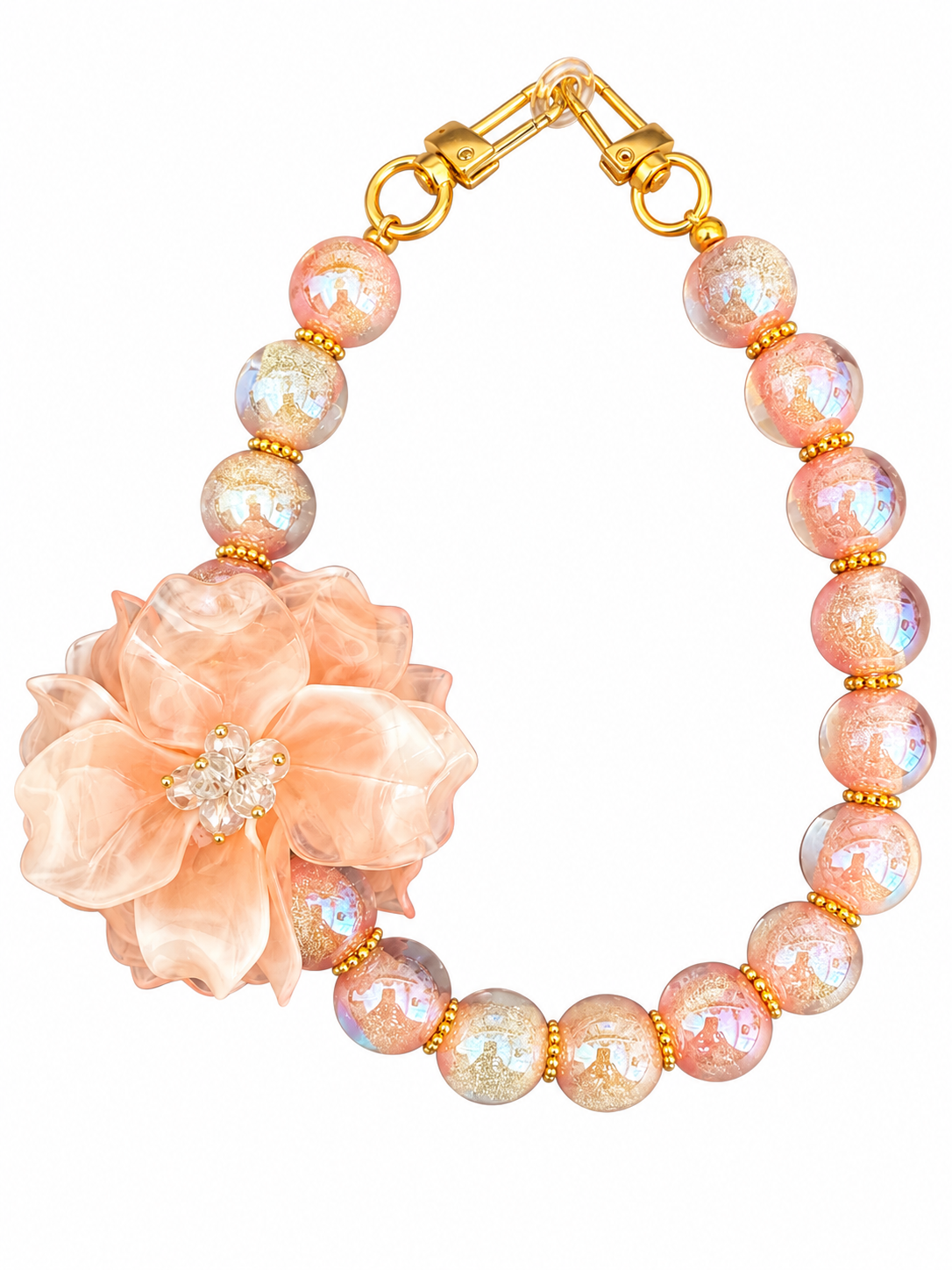 Luxe telefoonkoord (hand) met grote bloem-Zalm