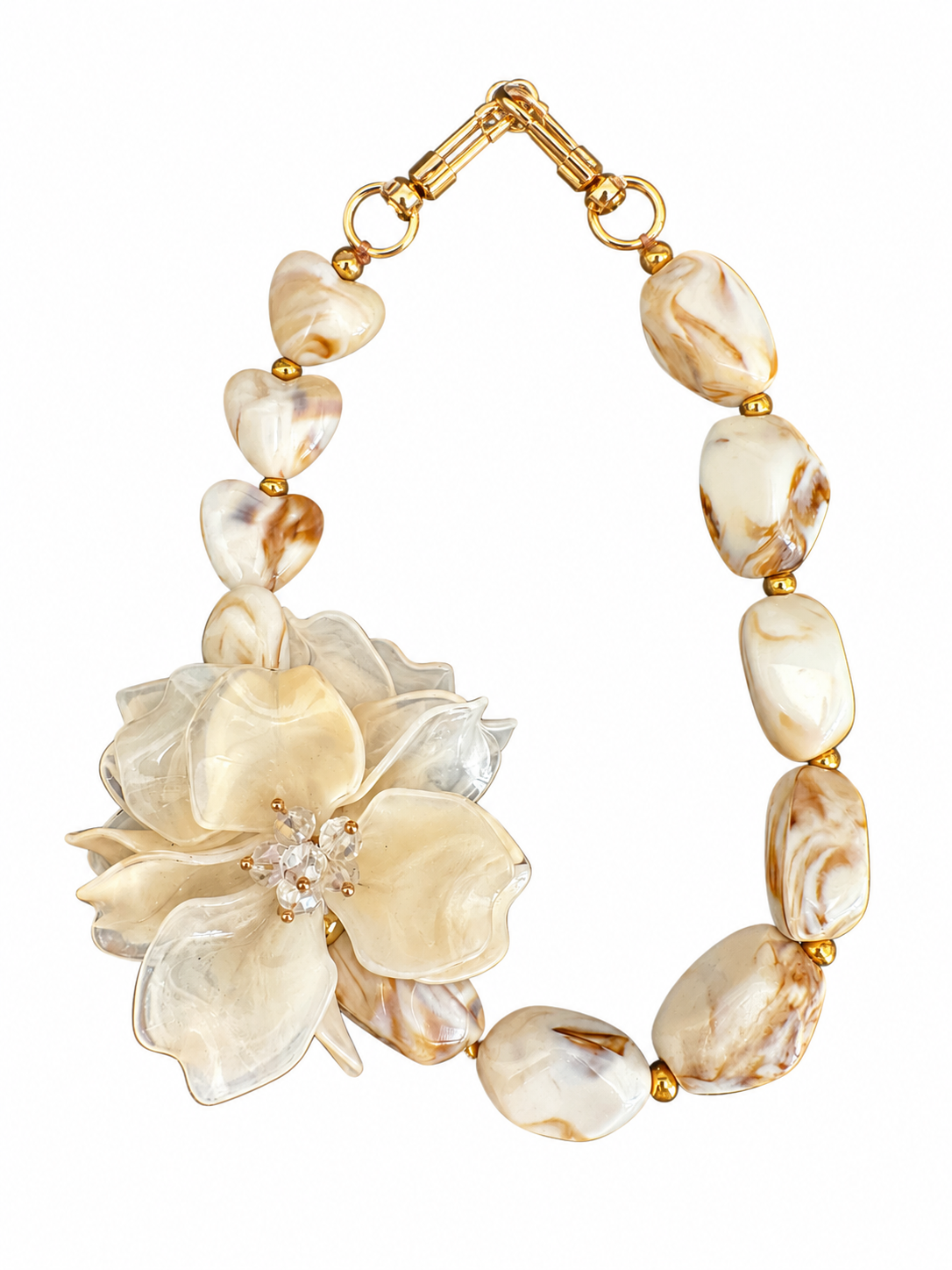 Luxe telefoonkoord (hand) met grote bloem-Beige/Taupe