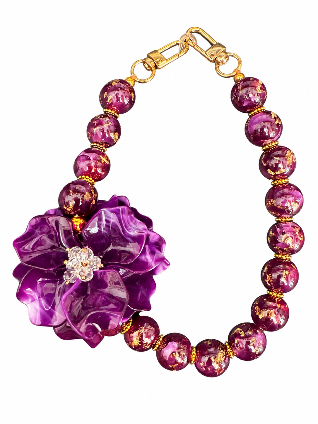 Luxe telefoonkoord (hand) met grote bloem- Paars