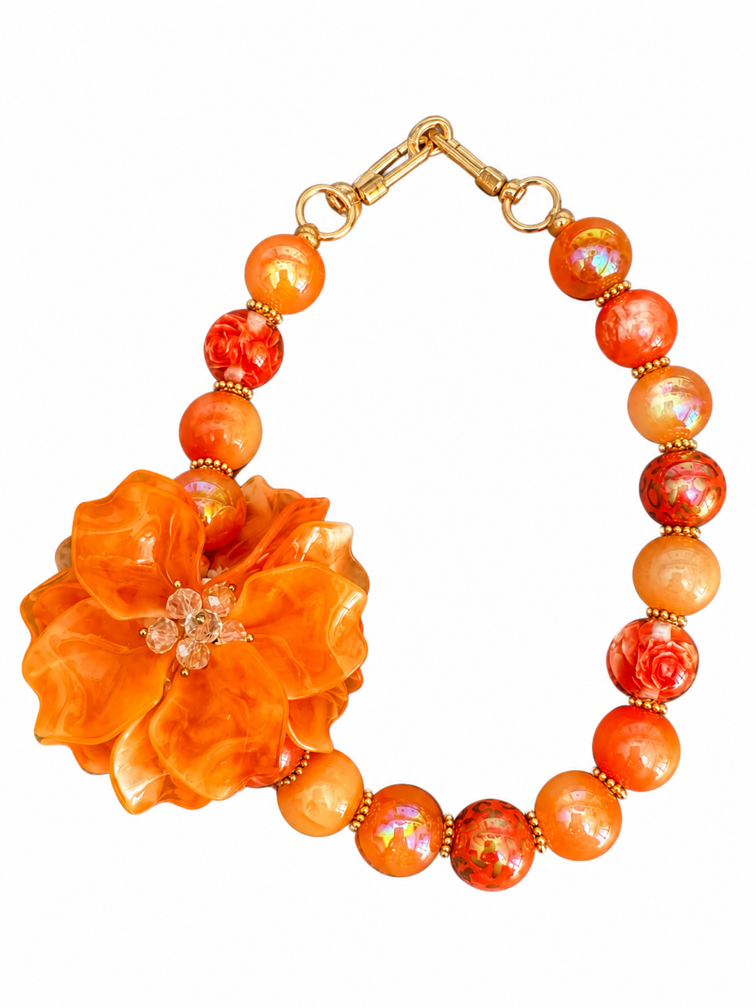 Luxe telefoonkoord (hand) met grote bloem-Oranje