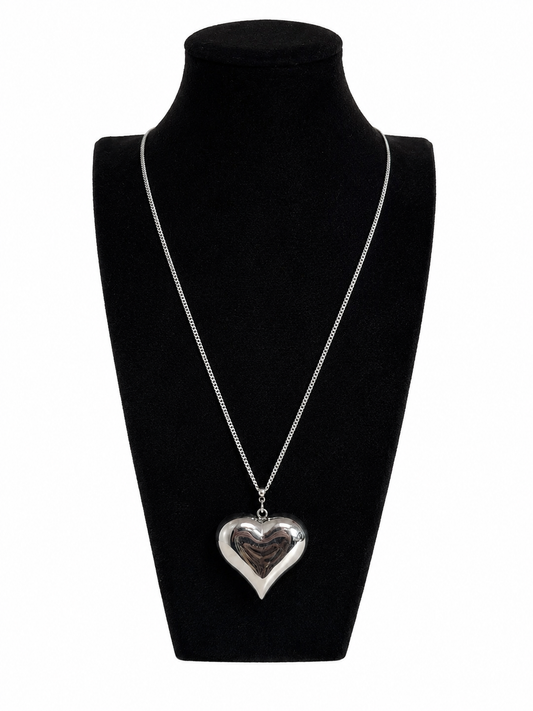 Ketting 80 cm met een groot zilveren hart