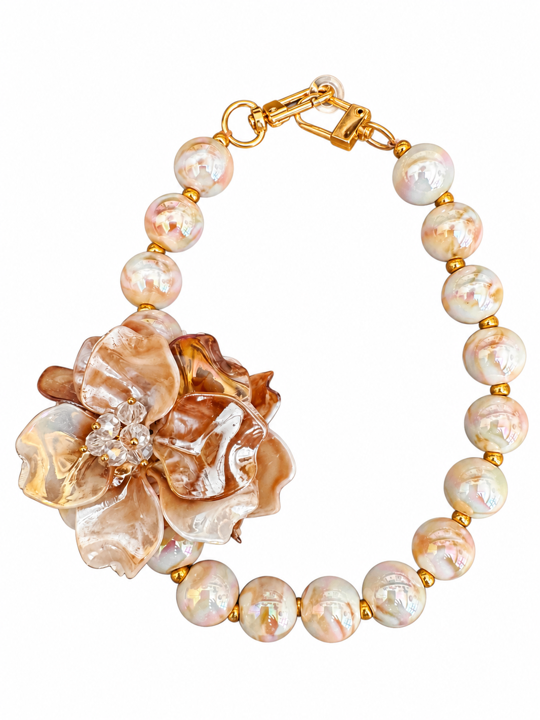 Luxe telefoonkoord (hand) met grote bloem-Beige/Taupe
