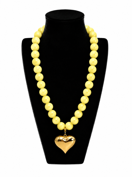 Kralen Ketting 50 cm met een groot gouden hart