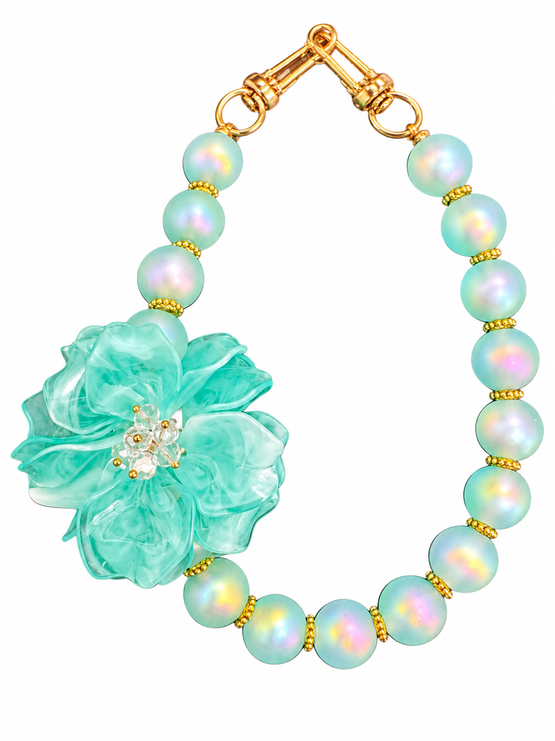 Luxe telefoonkoord (hand) met grote bloem-Turquoise