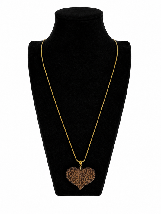 Ketting 80 cm met een groot hart en panter print