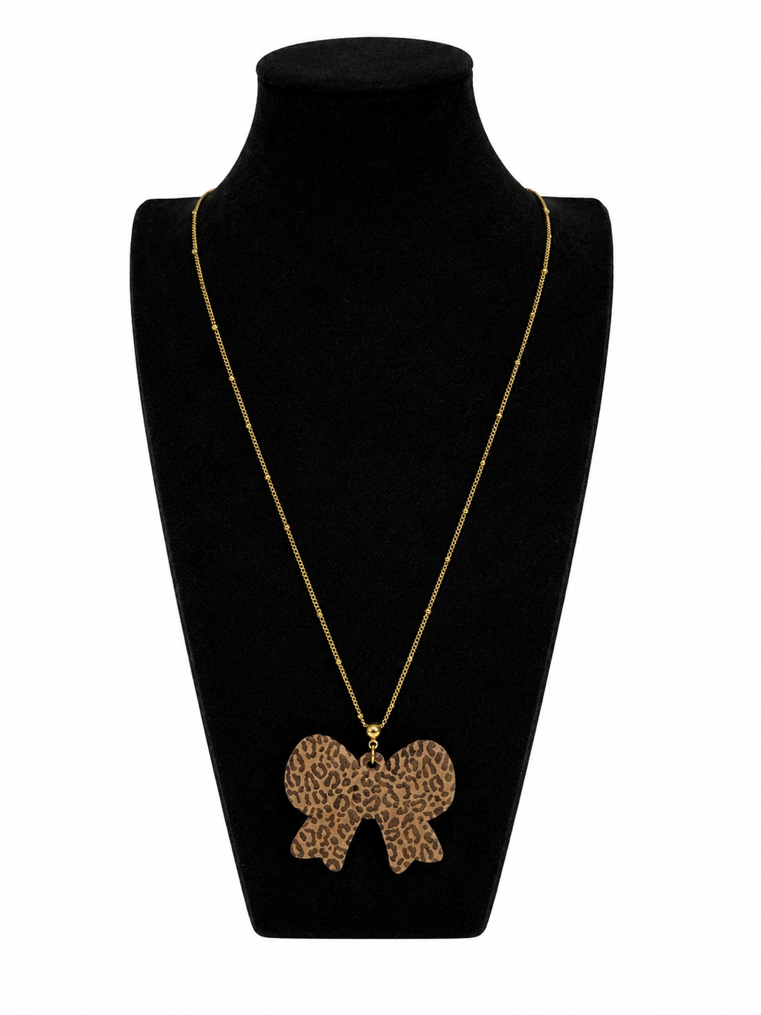 Ketting 80 cm met een grote strik met panter print