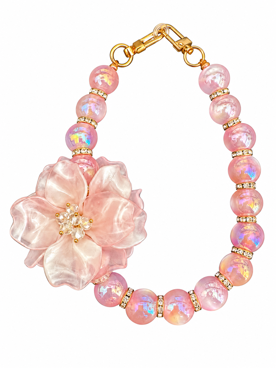 Luxe telefoonkoord (hand) met grote bloem-Roze