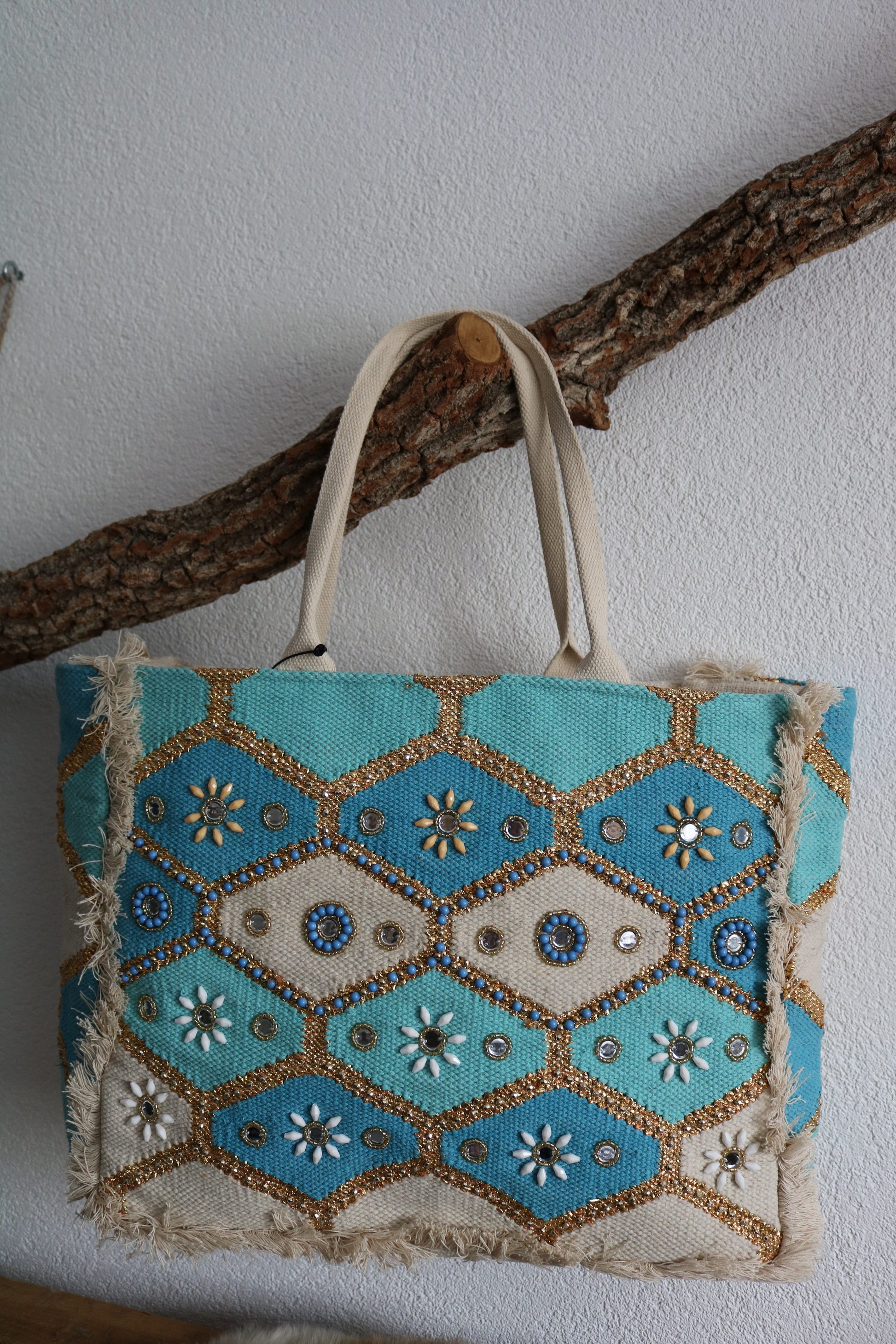 Strandtas (leer/canvas)