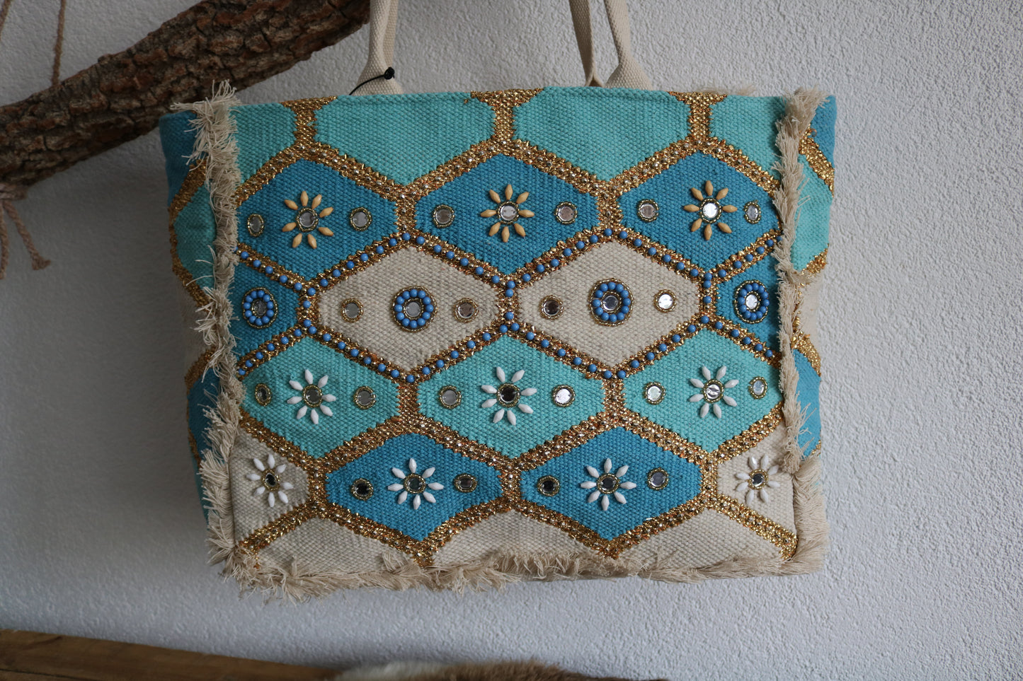 Strandtas (leer/canvas)