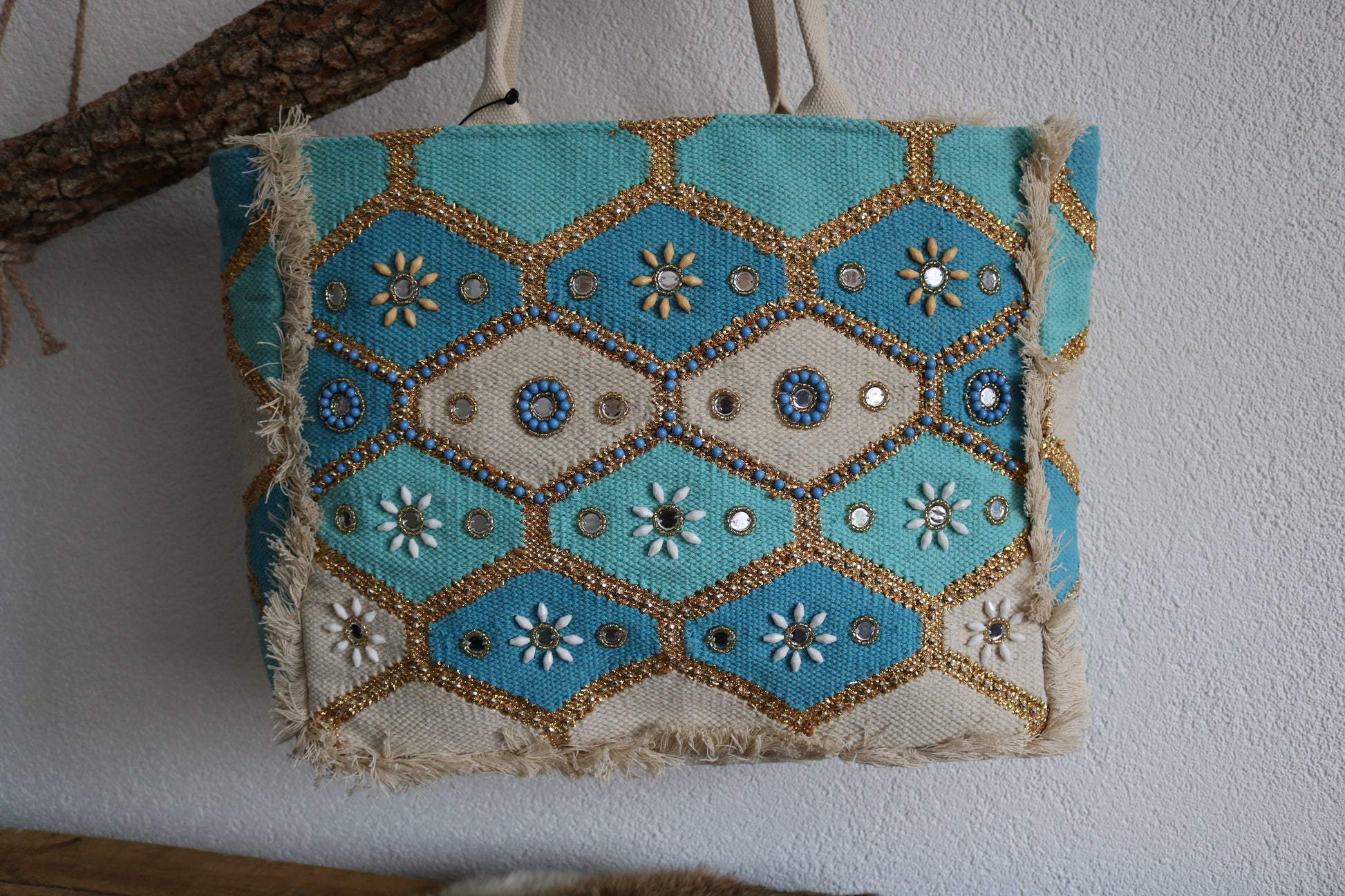 Strandtas (leer/canvas)