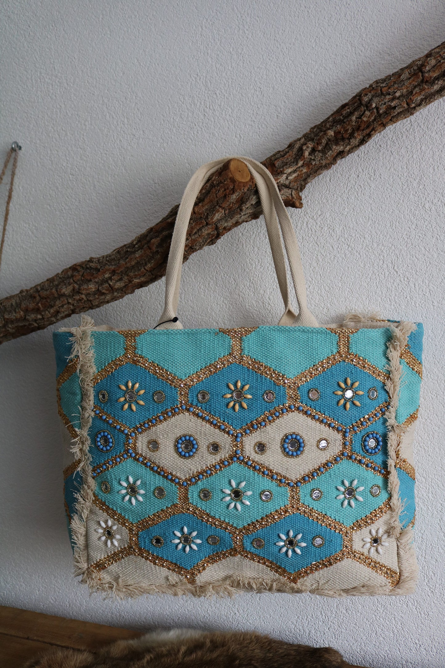 Strandtas (leer/canvas)