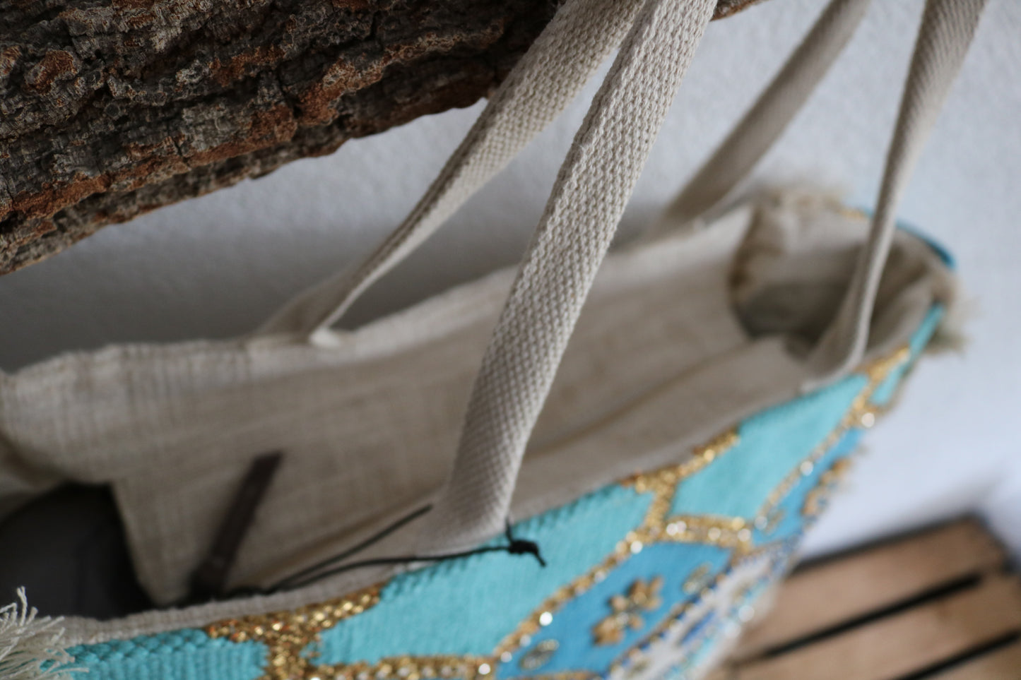 Strandtas (leer/canvas)