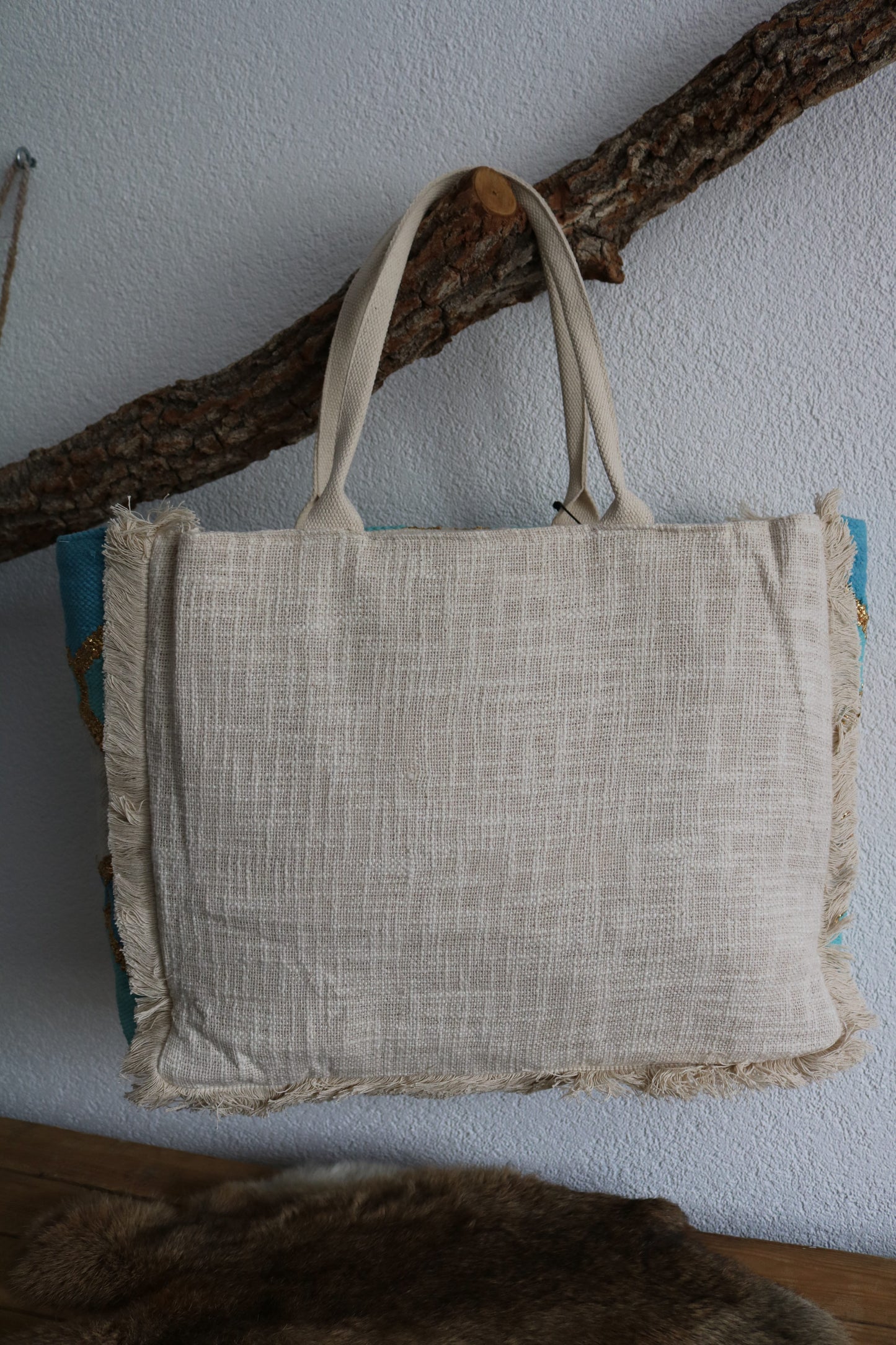 Strandtas (leer/canvas)