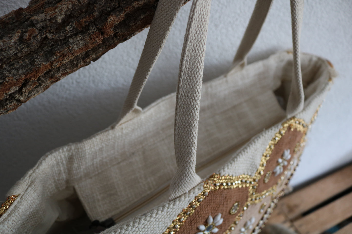 Strandtas (leer/canvas)