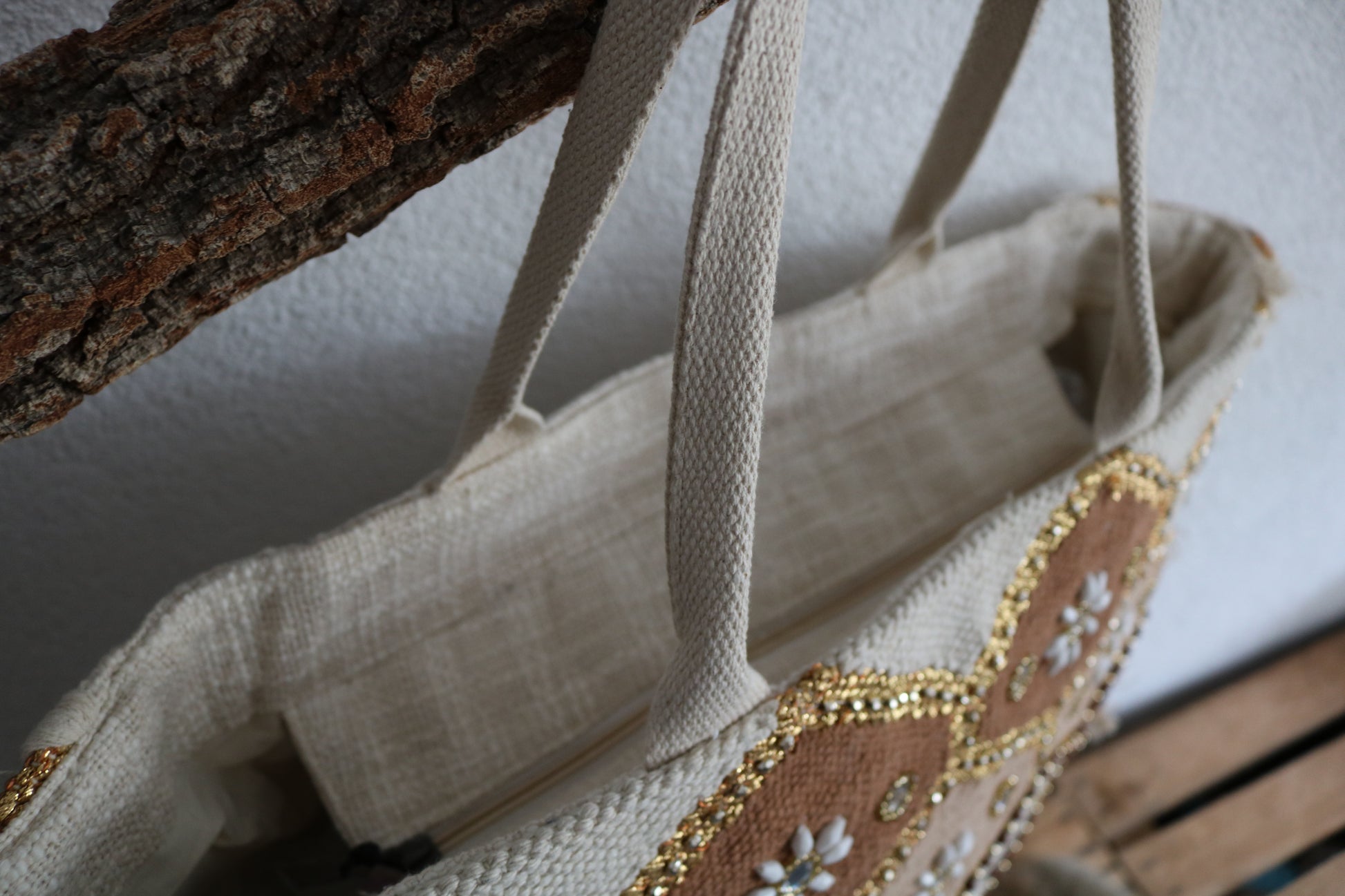 Strandtas (leer/canvas)