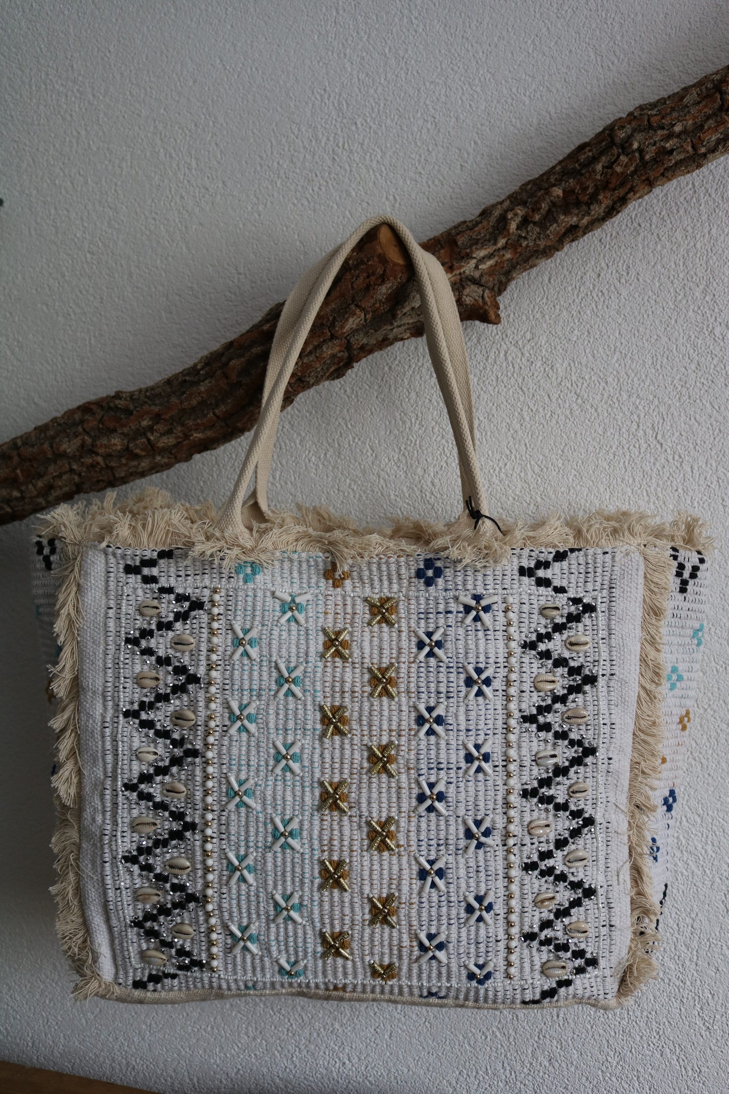 Strandtas (leer/canvas)