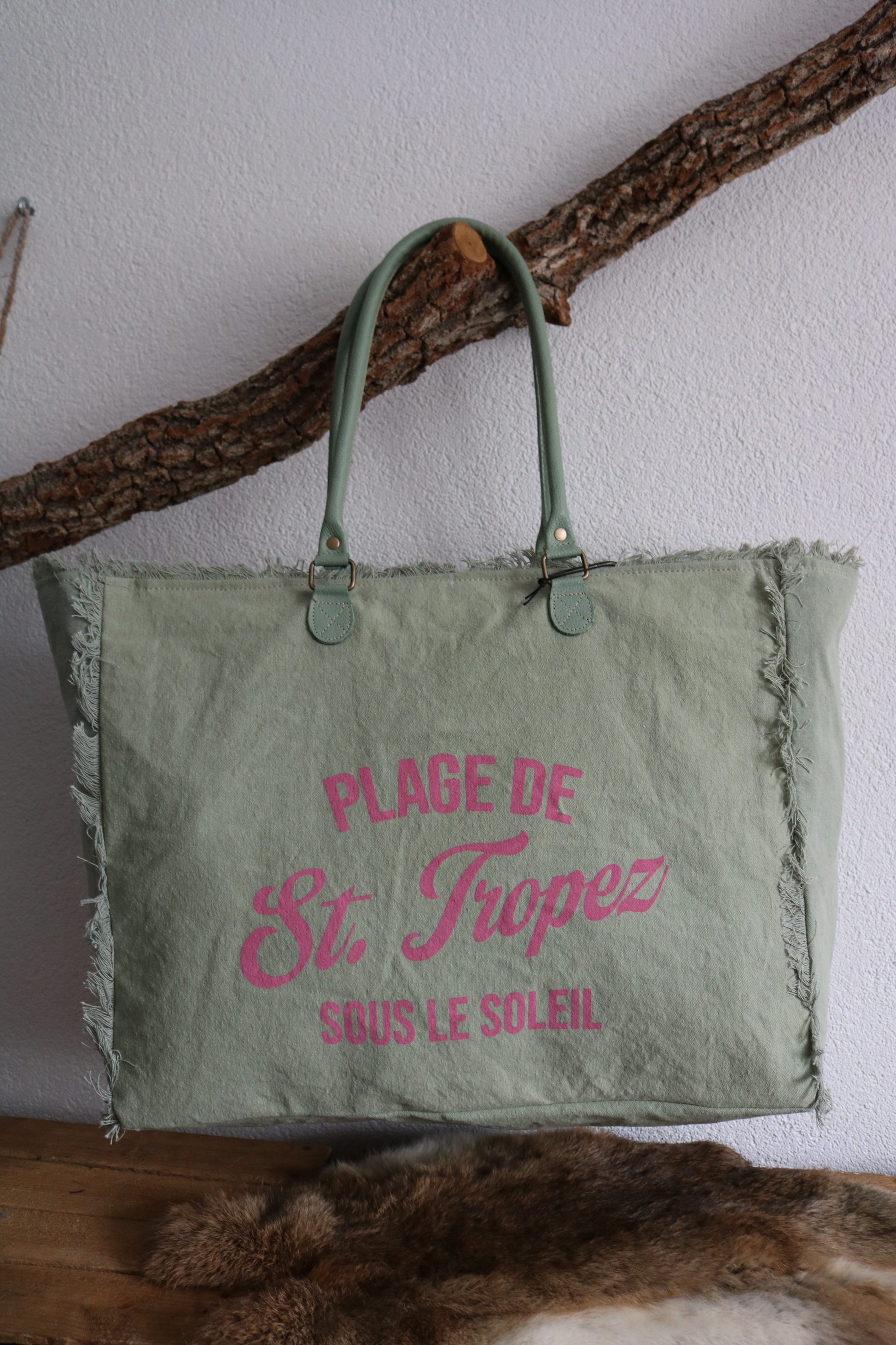 Strandtas (leer/canvas)