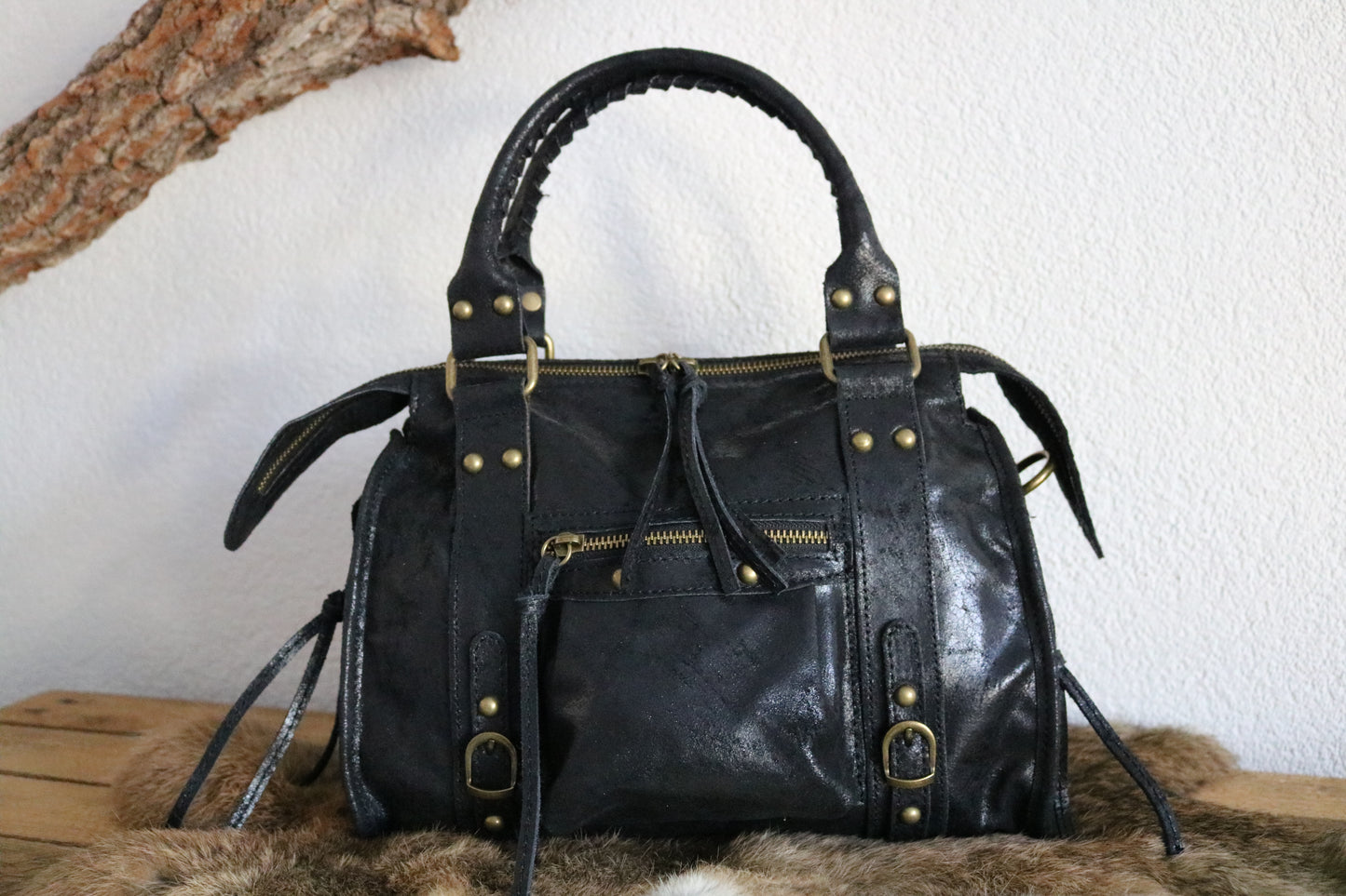 hand-/schouder-/crossbody tas van leer
