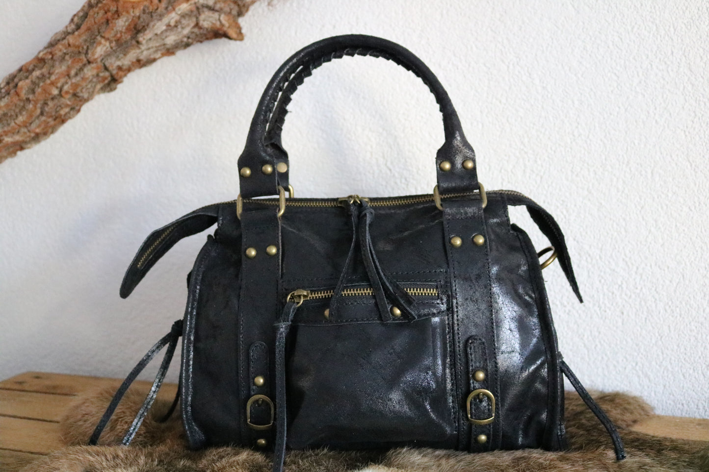 hand-/schouder-/crossbody tas van leer