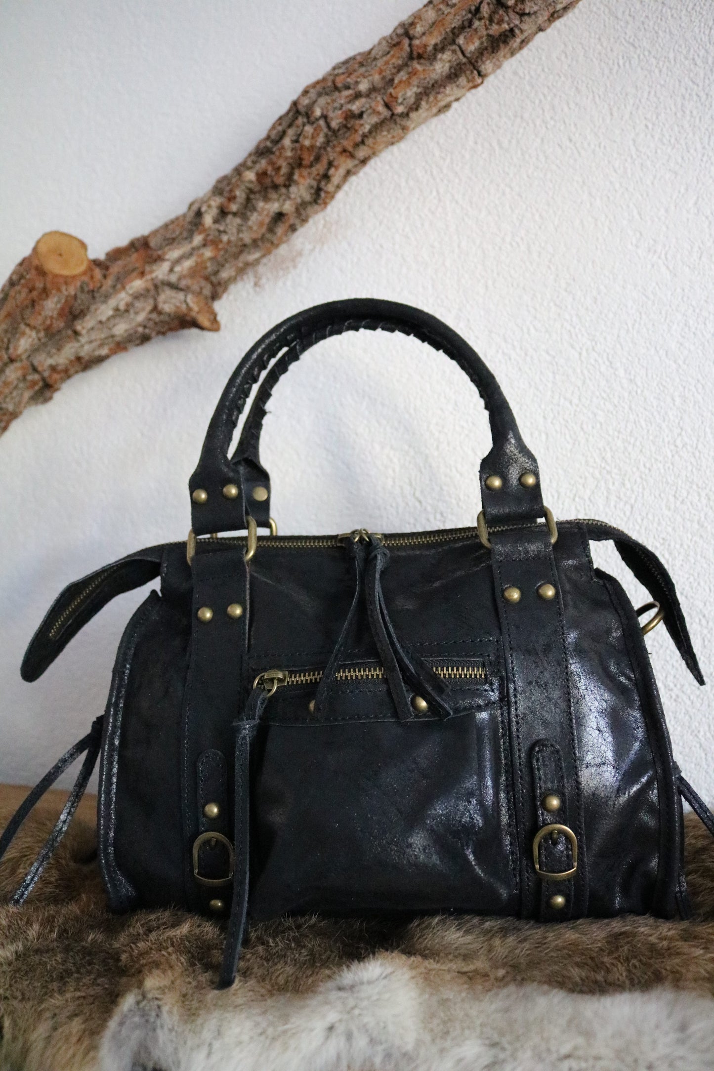 hand-/schouder-/crossbody tas van leer