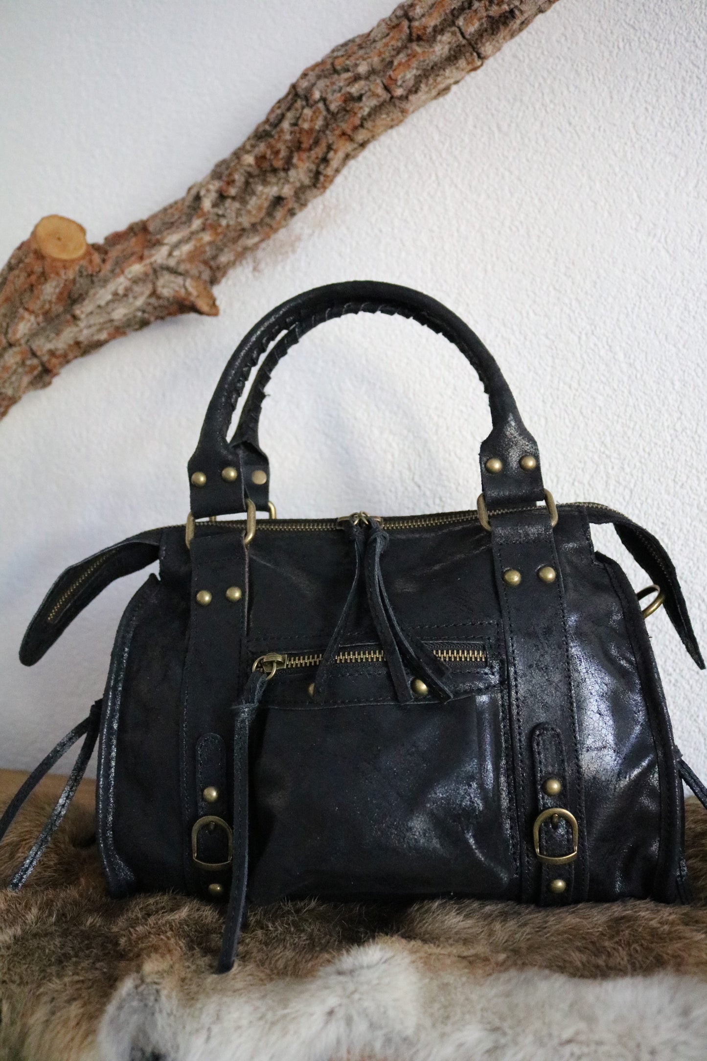 hand-/schouder-/crossbody tas van leer