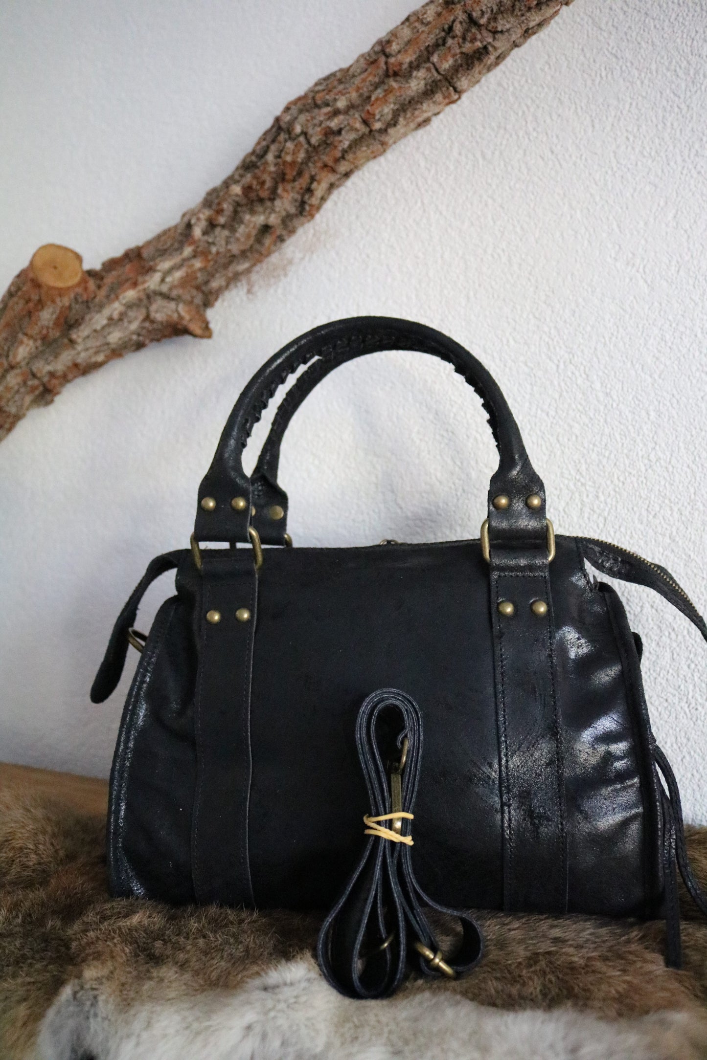 hand-/schouder-/crossbody tas van leer