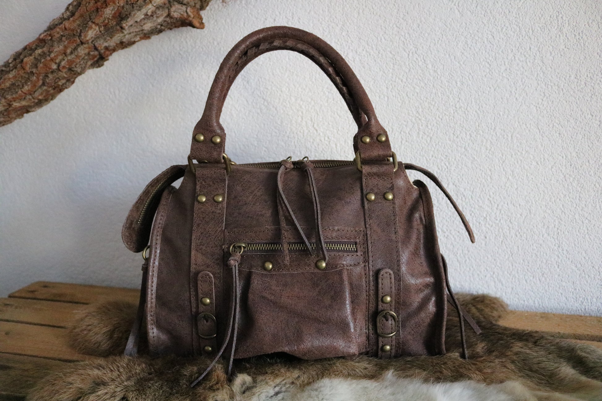 hand-/schouder-/crossbody tas van leer