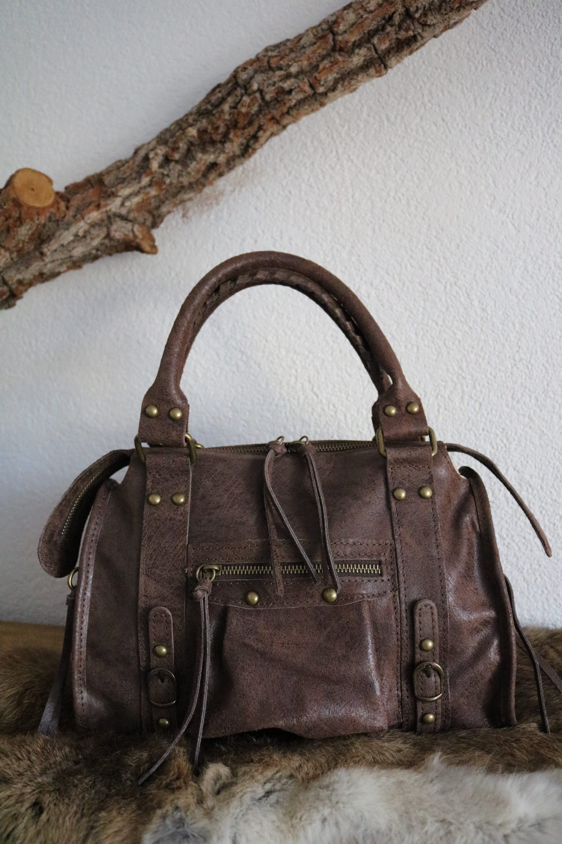 hand-/schouder-/crossbody tas van leer