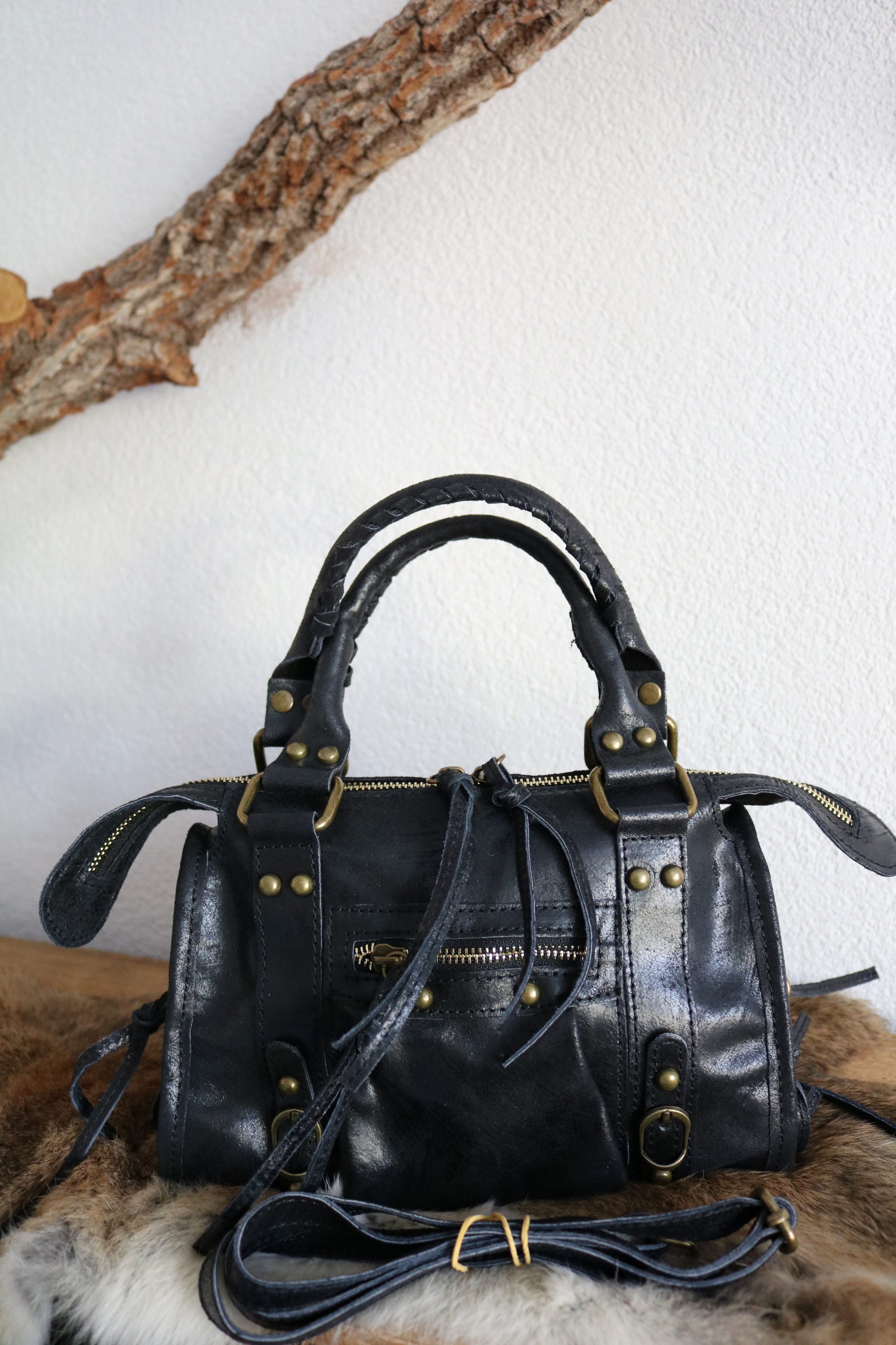 hand-/schouder-/crossbody tas van leer