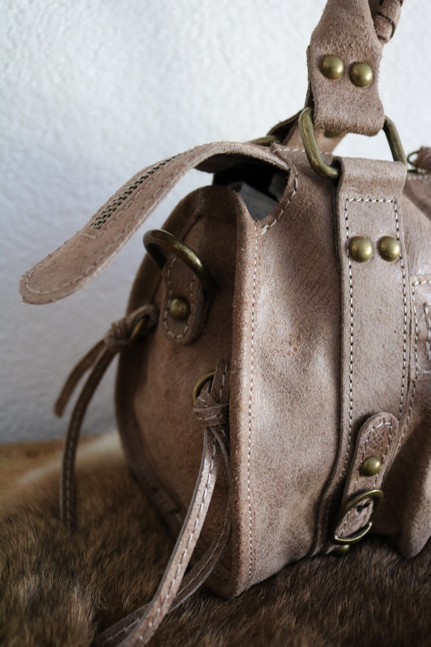 hand-/schouder-/crossbody tas van leer