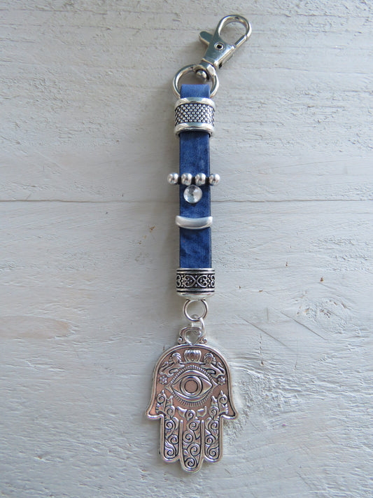 Sleutelhanger/tashanger van leer (hamsa hand)