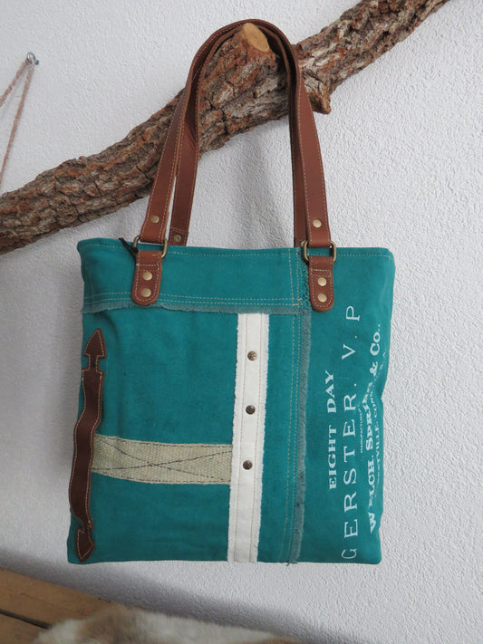 hand/schoudertas van canvas (leer)