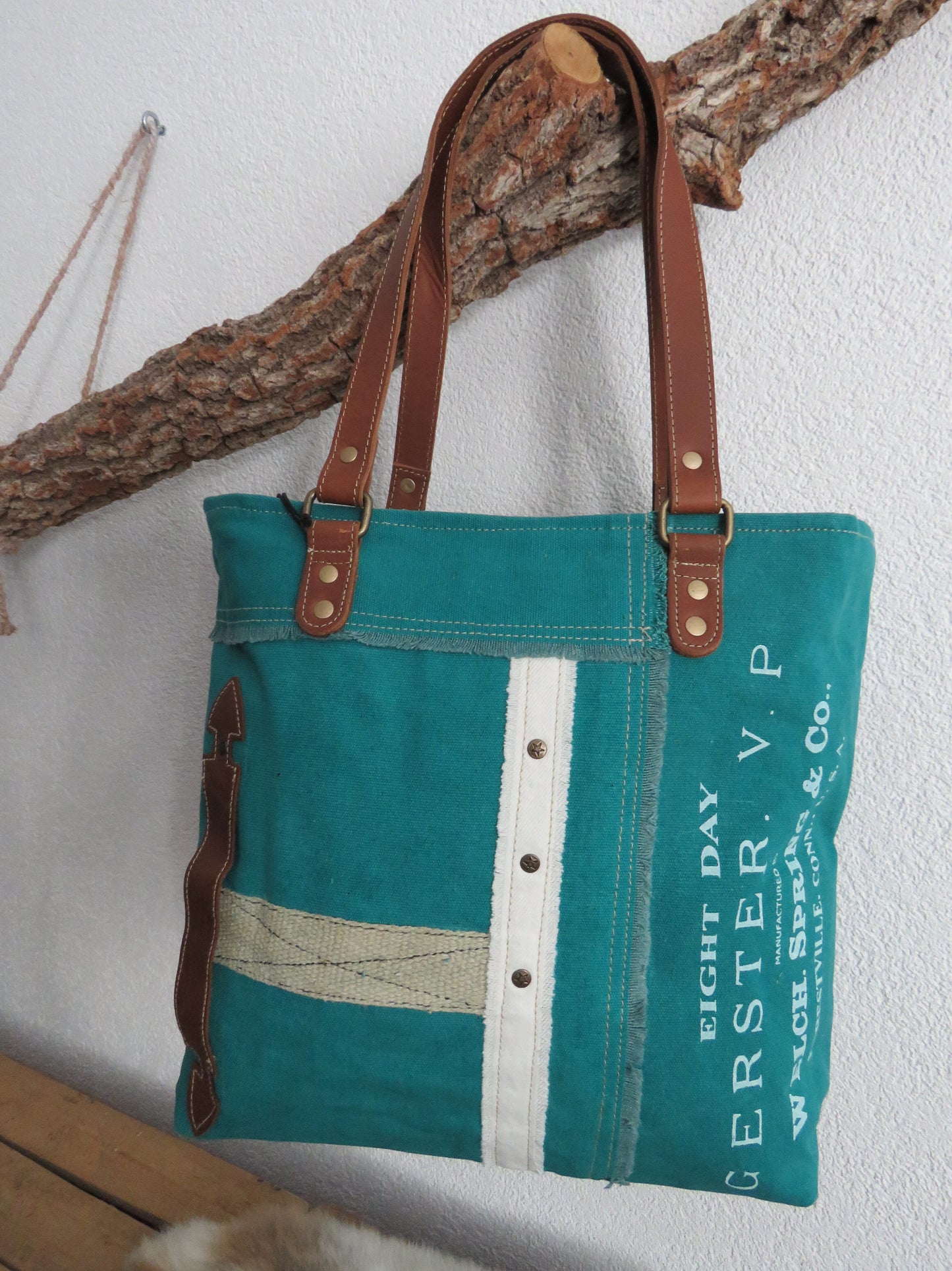 hand/schoudertas van canvas (leer)