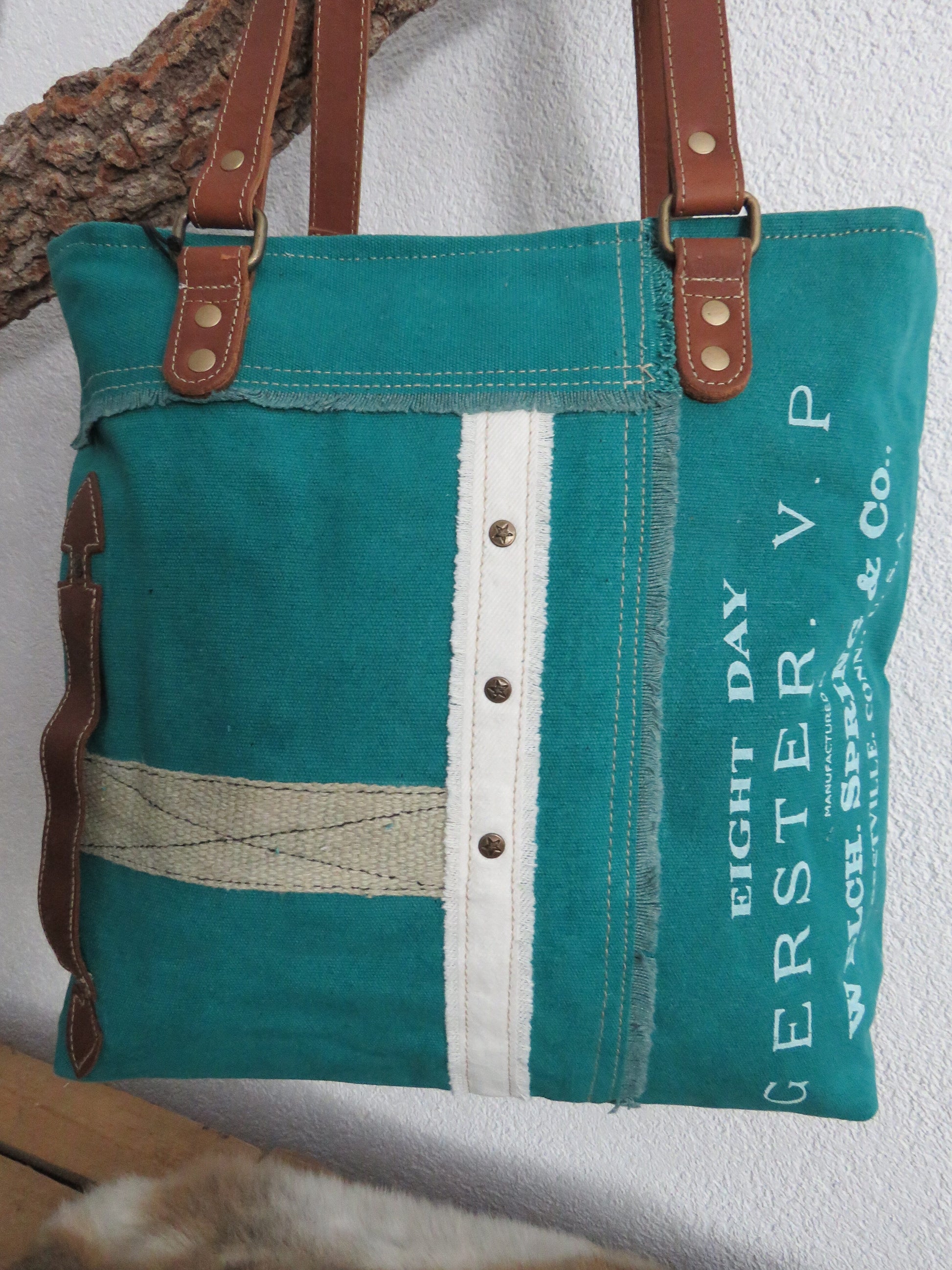 hand/schoudertas van canvas (leer)