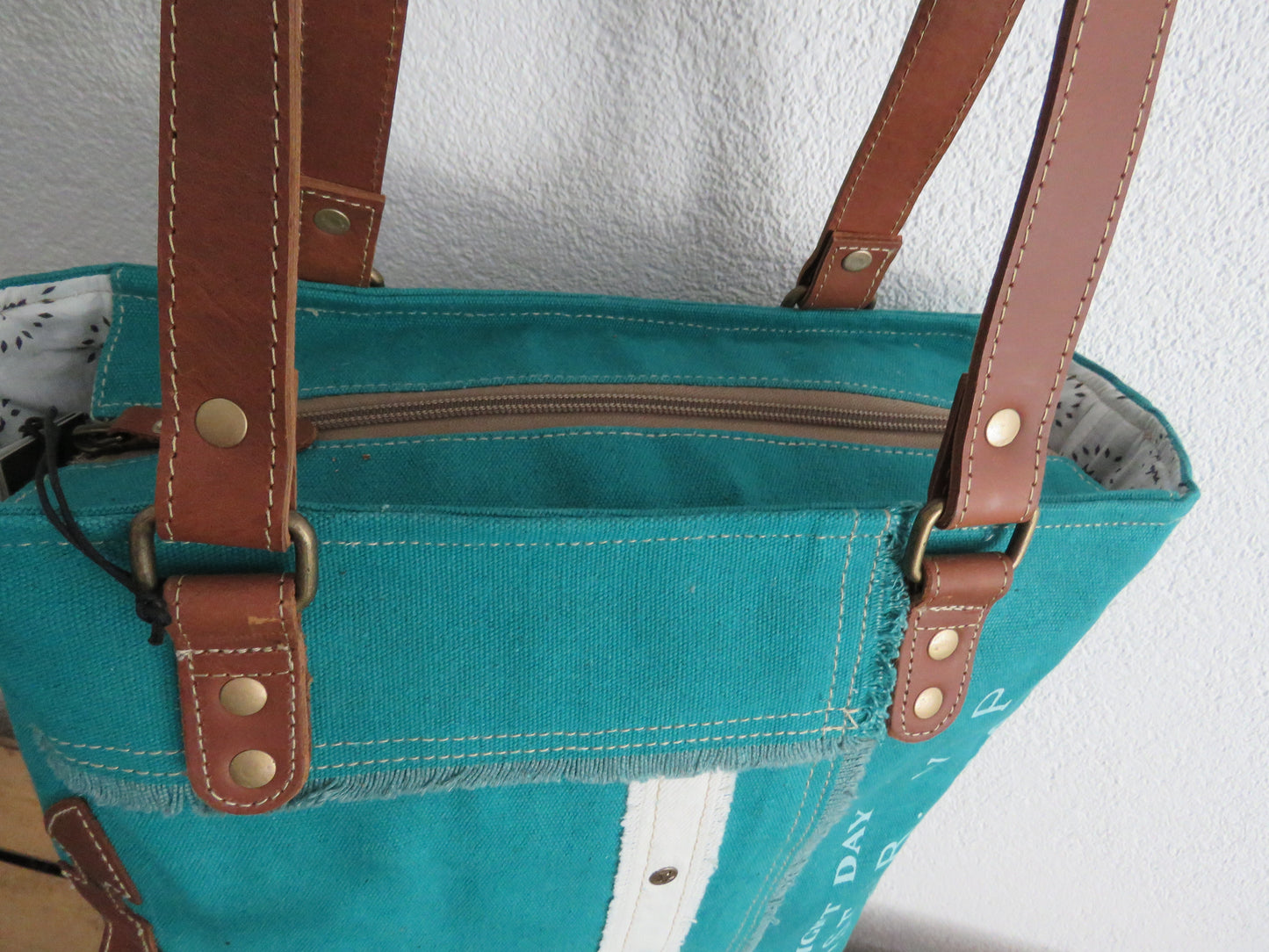 hand/schoudertas van canvas (leer)