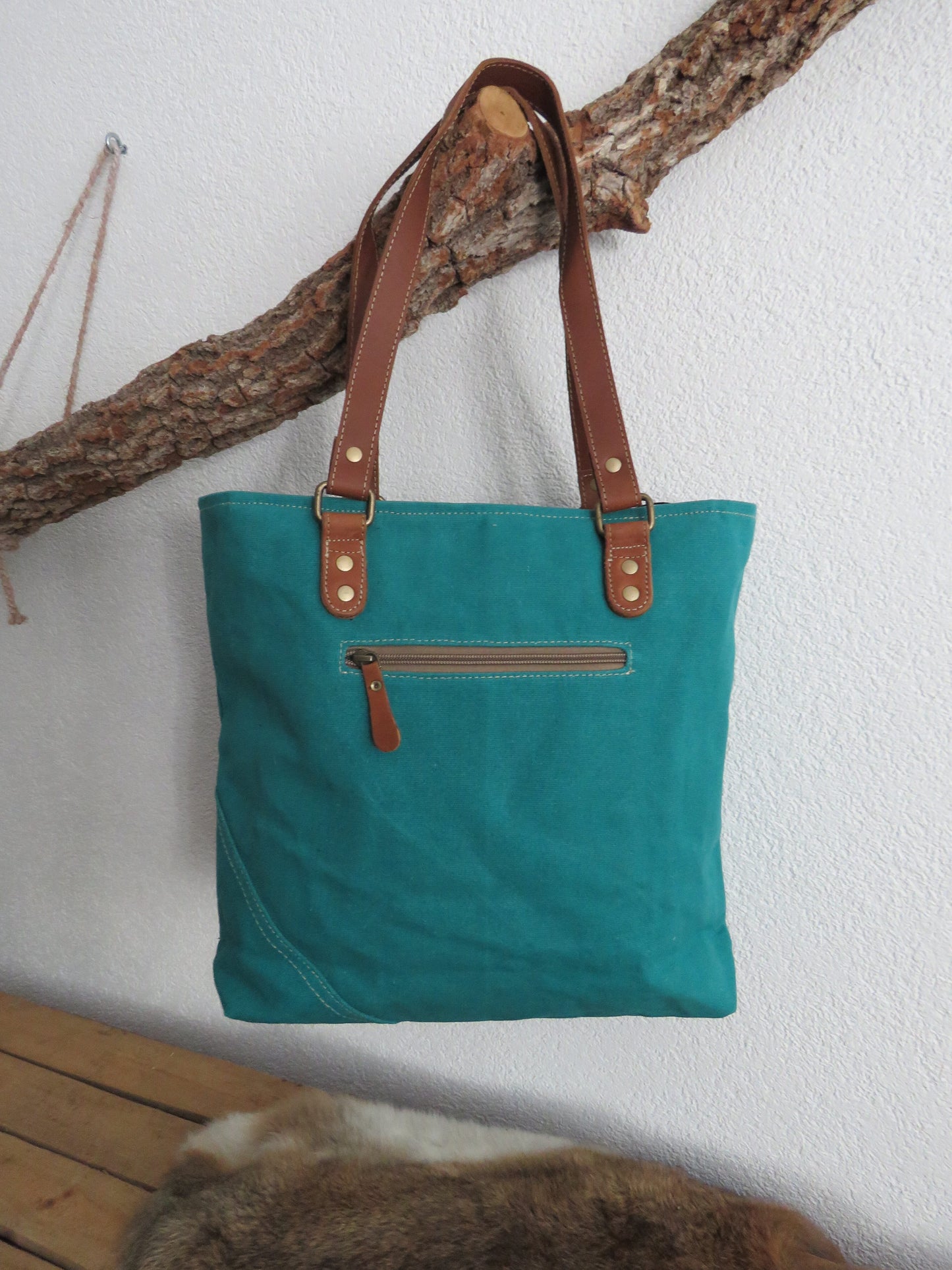 hand/schoudertas van canvas (leer)