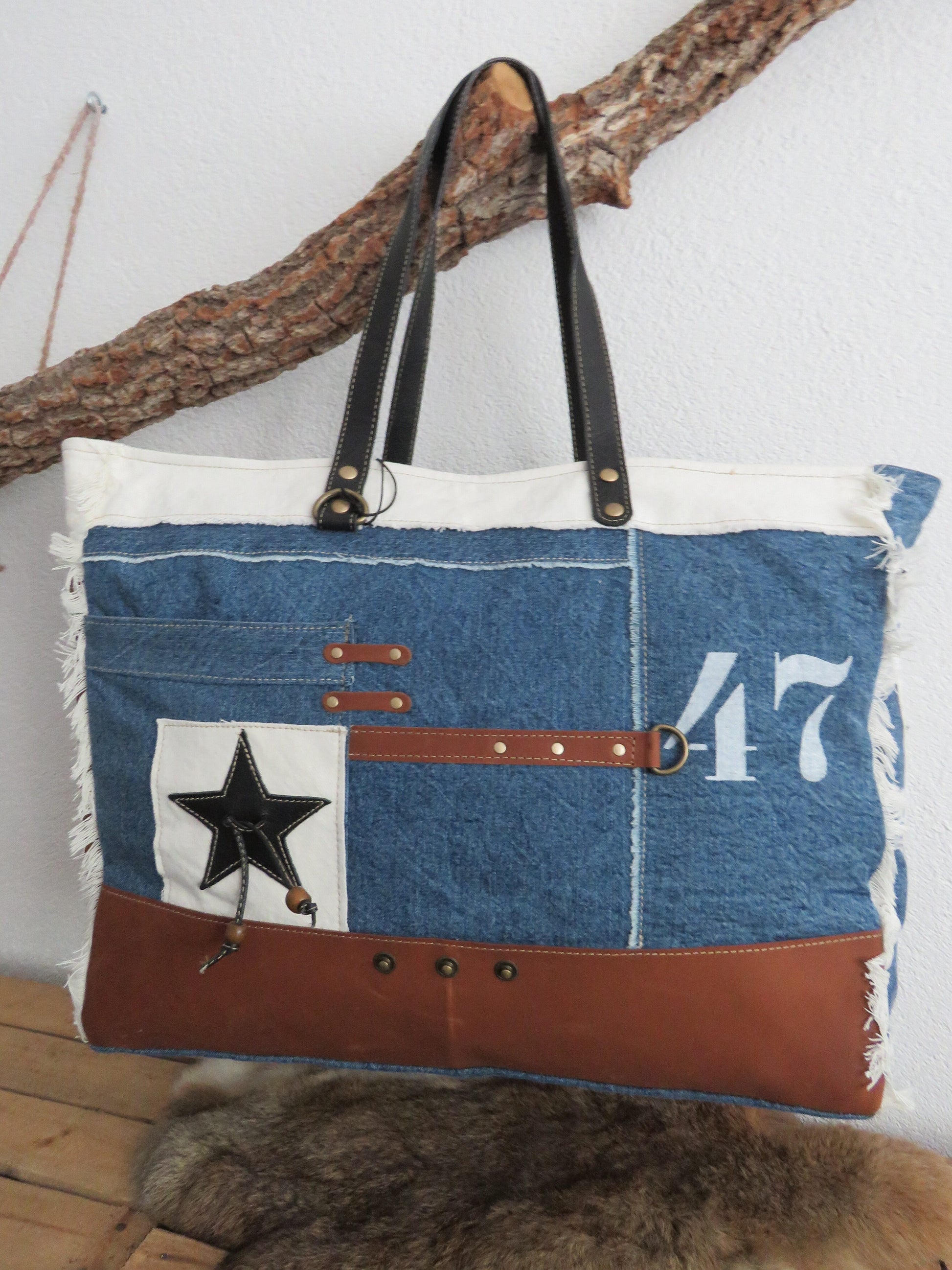 schoudertas/strandtas XXL tas van canvas en leer