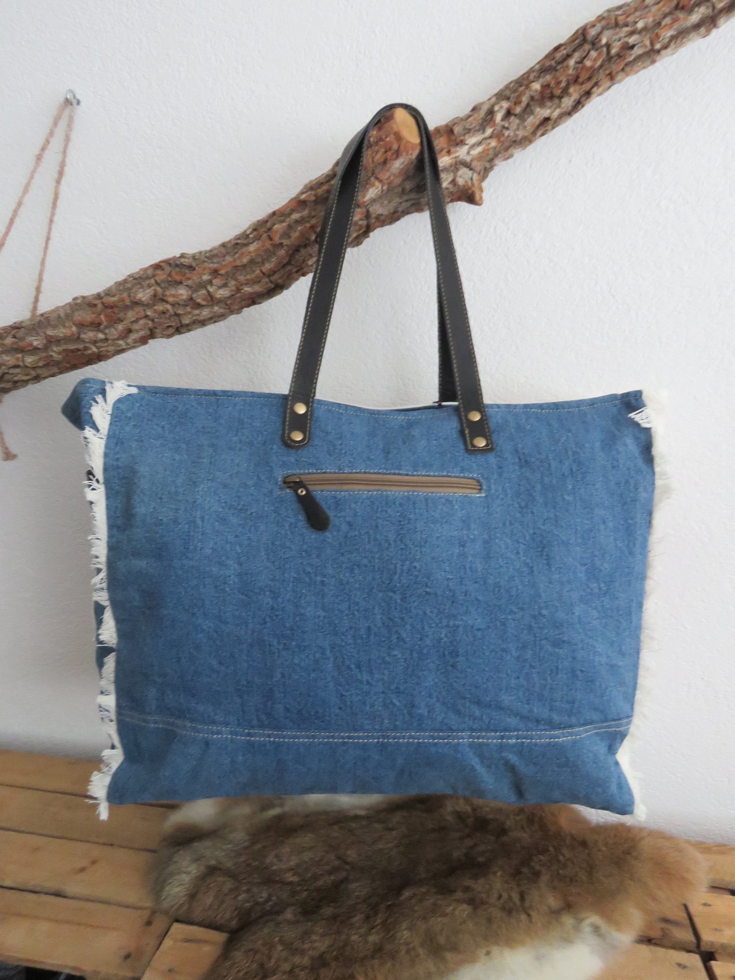 schoudertas/strandtas XXL tas van canvas en leer