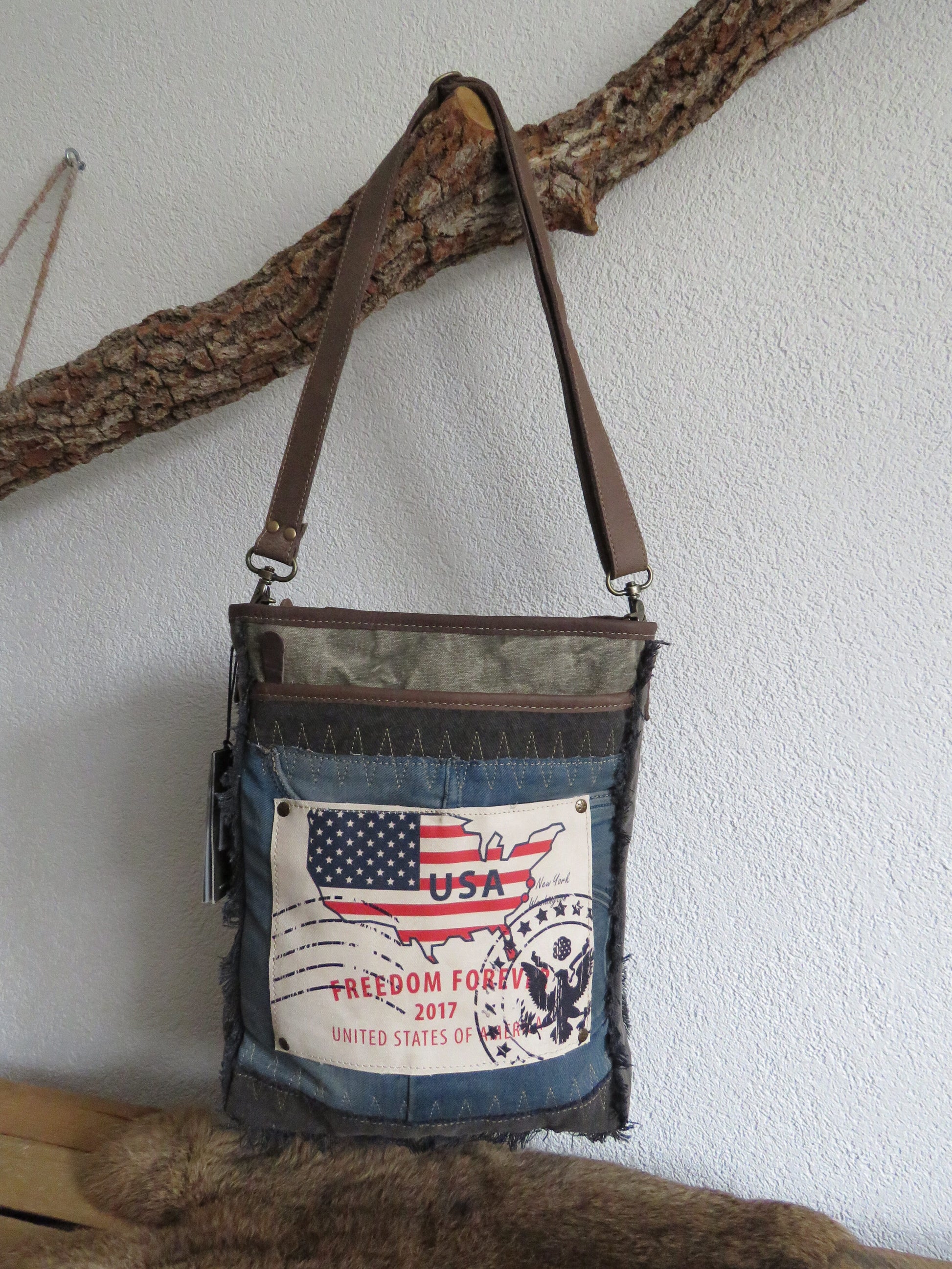 hand/schoudertas van Myra Bag (canvas en leer)
