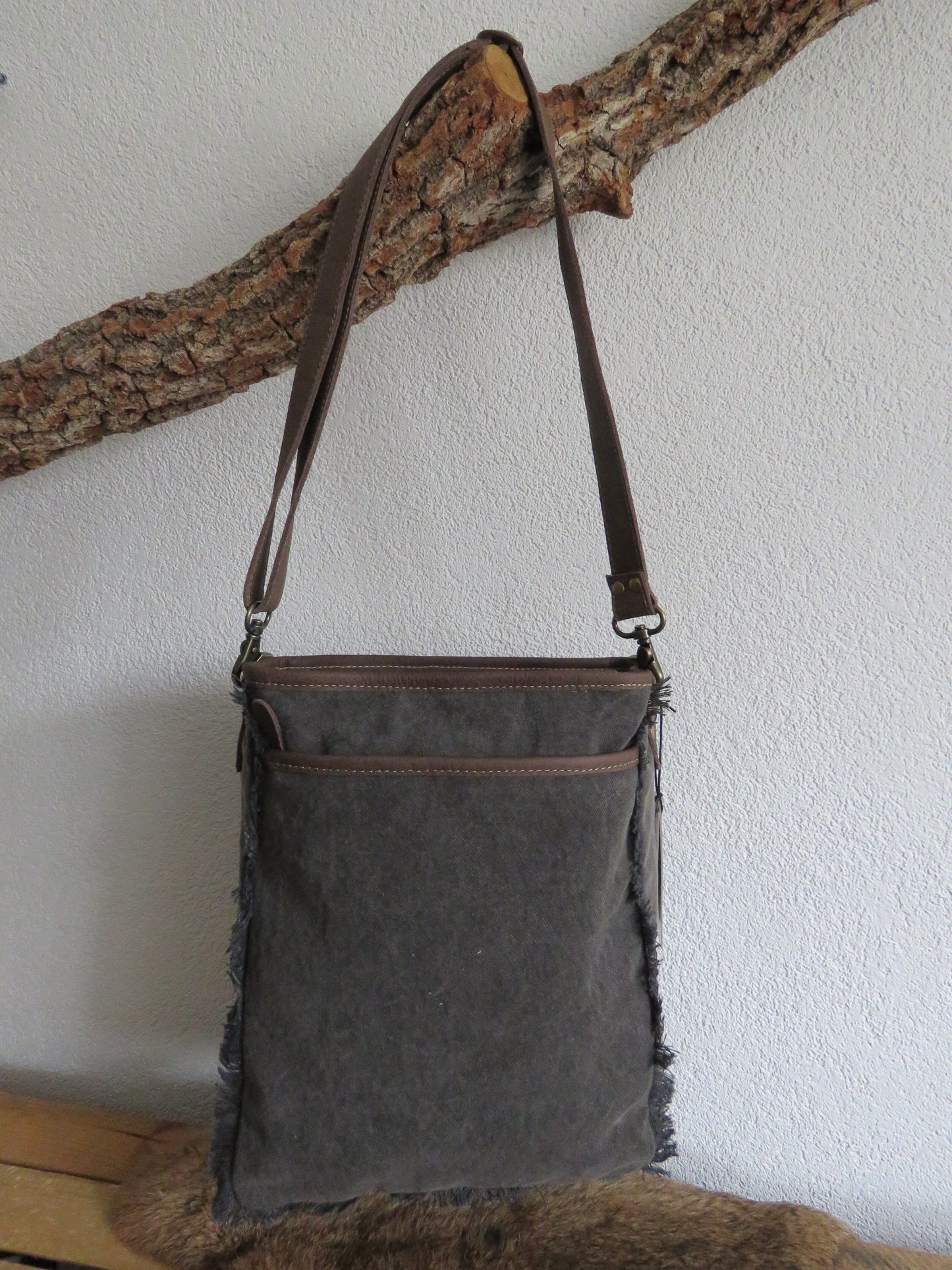 hand/schoudertas van Myra Bag (canvas en leer)